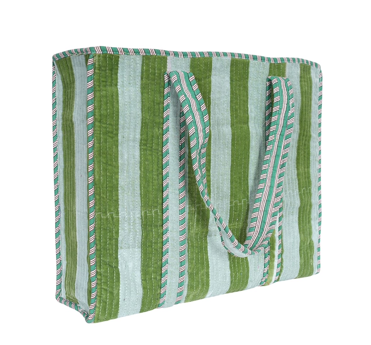 The Striped Velvet Tote — handmade quilted velvet tote bag, ethically made in Rajasthan, India