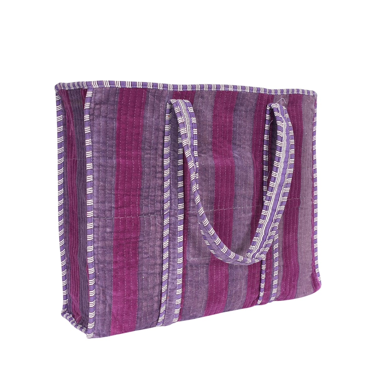 The Striped Velvet Tote — handmade quilted velvet tote bag, ethically made in Rajasthan, India