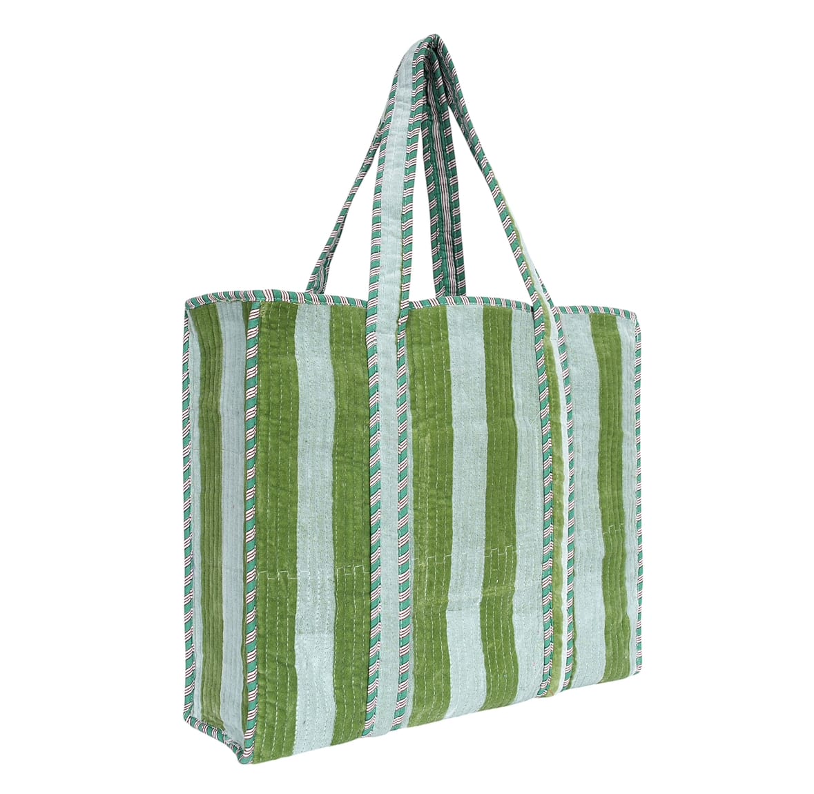 The Striped Velvet Tote — handmade quilted velvet tote bag, ethically made in Rajasthan, India