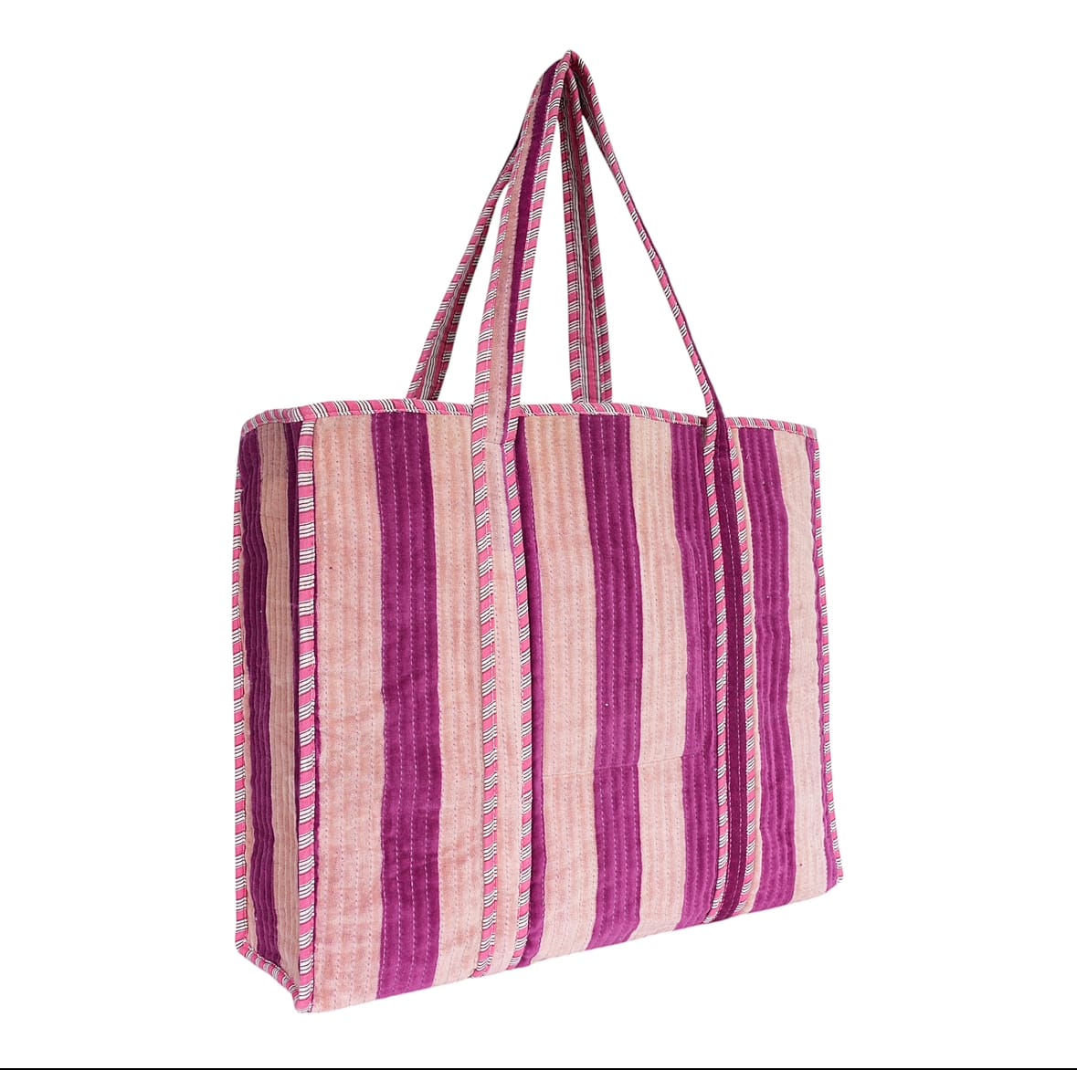 The Striped Velvet Tote — handmade quilted velvet tote bag, ethically made in Rajasthan, India