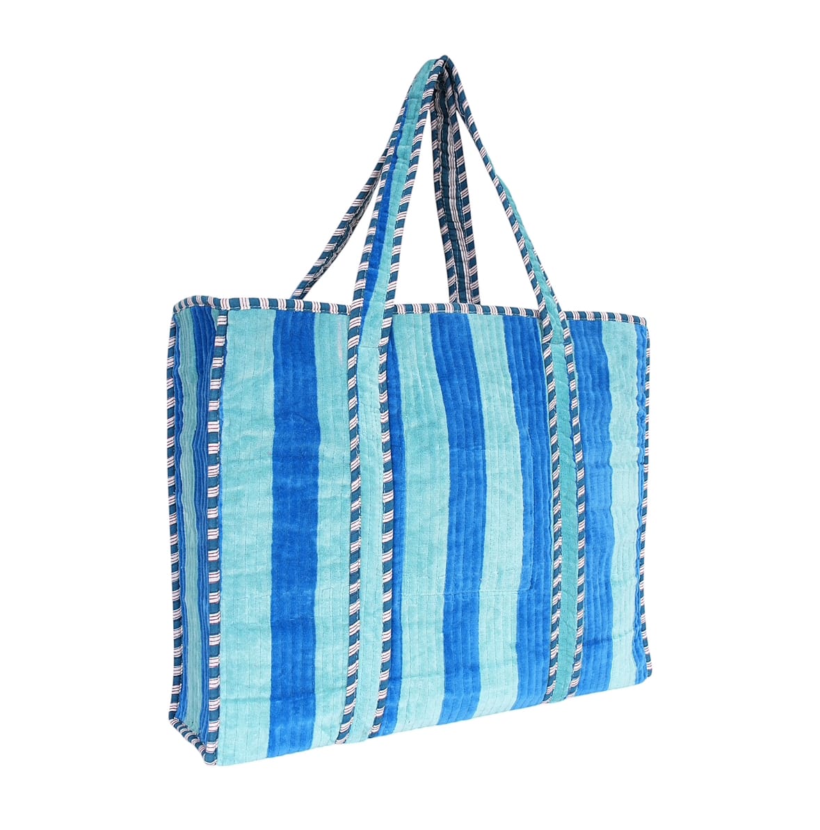 The Striped Velvet Tote — handmade quilted velvet tote bag, ethically made in Rajasthan, India