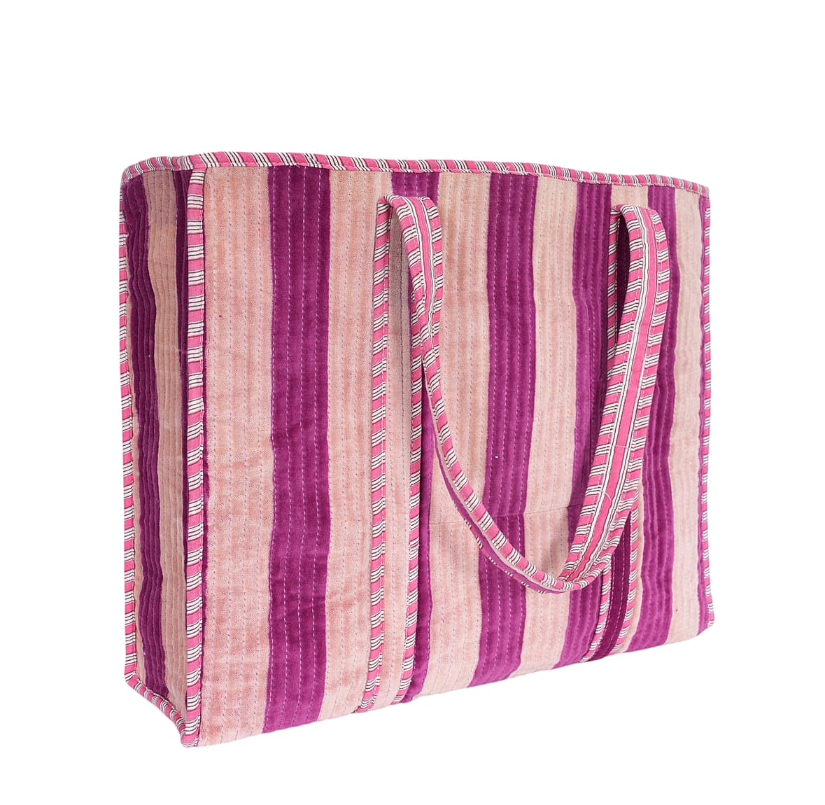 The Striped Velvet Tote — handmade quilted velvet tote bag, ethically made in Rajasthan, India