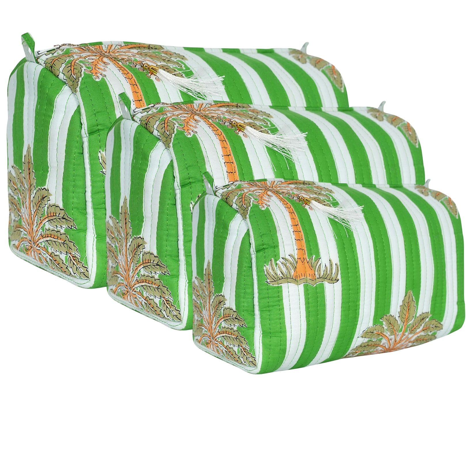 The Palm Tree Travel Set — handmade hand block printed cotton travel pouch set, ethically made in Rajasthan, India