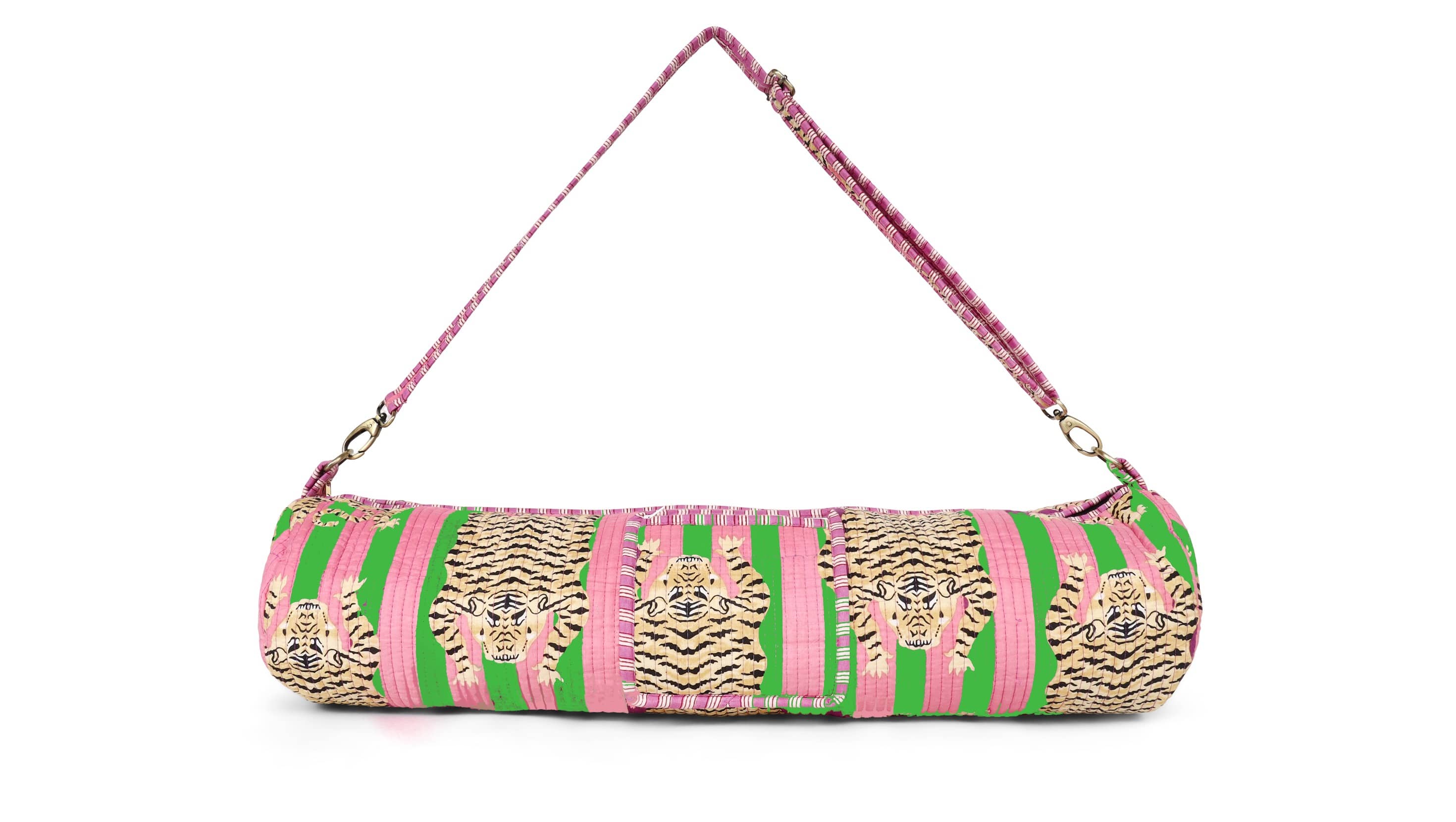 The Tibetan Tiger Yoga Bag — handmade hand block printed cotton yoga mat bag, ethically made in Rajasthan, India