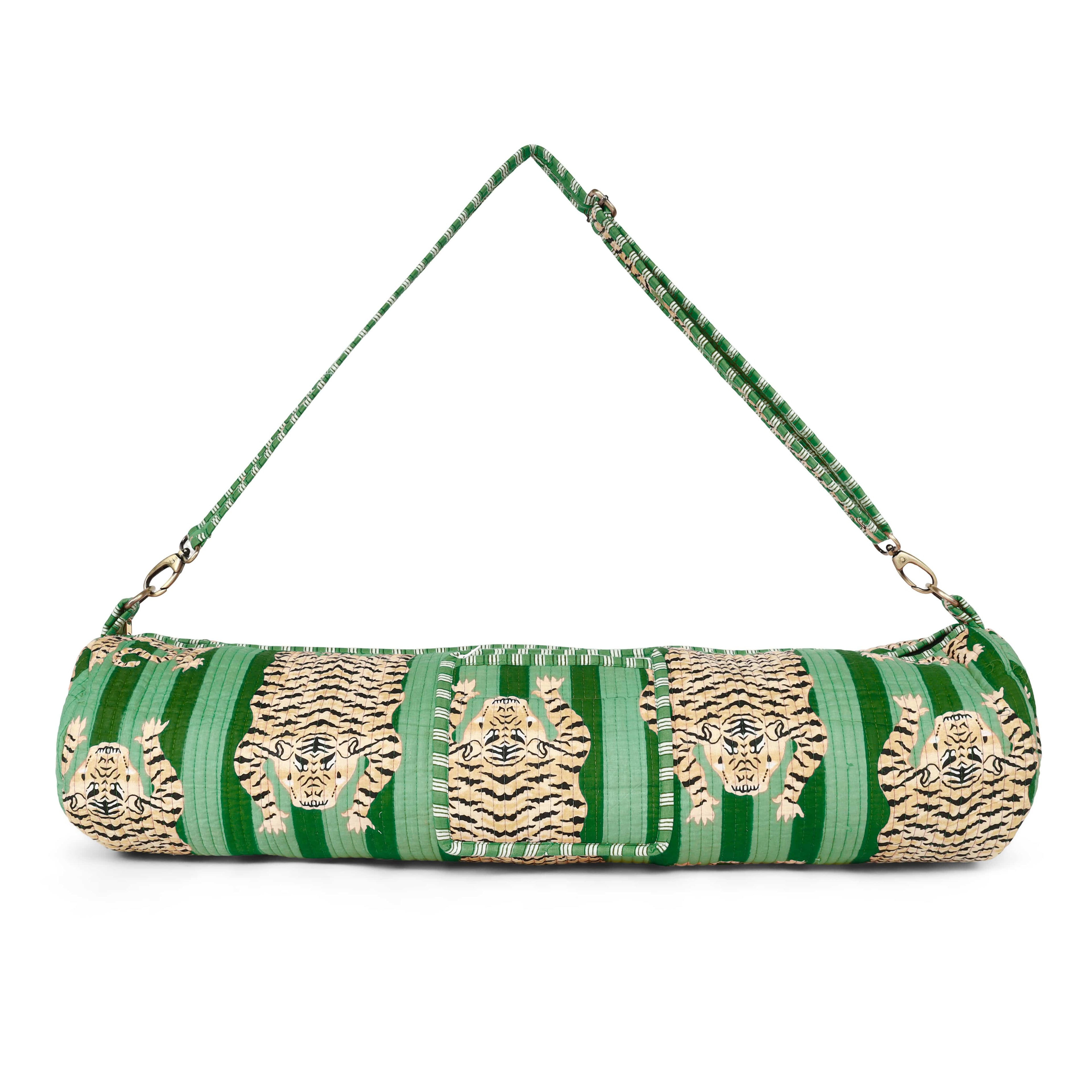 The Tibetan Tiger Yoga Bag — handmade hand block printed cotton yoga mat bag, ethically made in Rajasthan, India