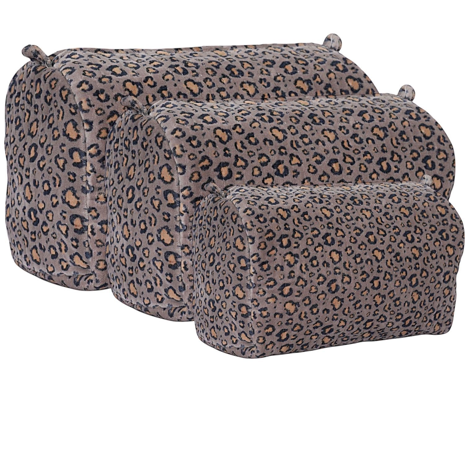 The Velvet Leopard Three Piece Travel Set — handmade quilted velvet travel pouch set, ethically made in Rajasthan, India