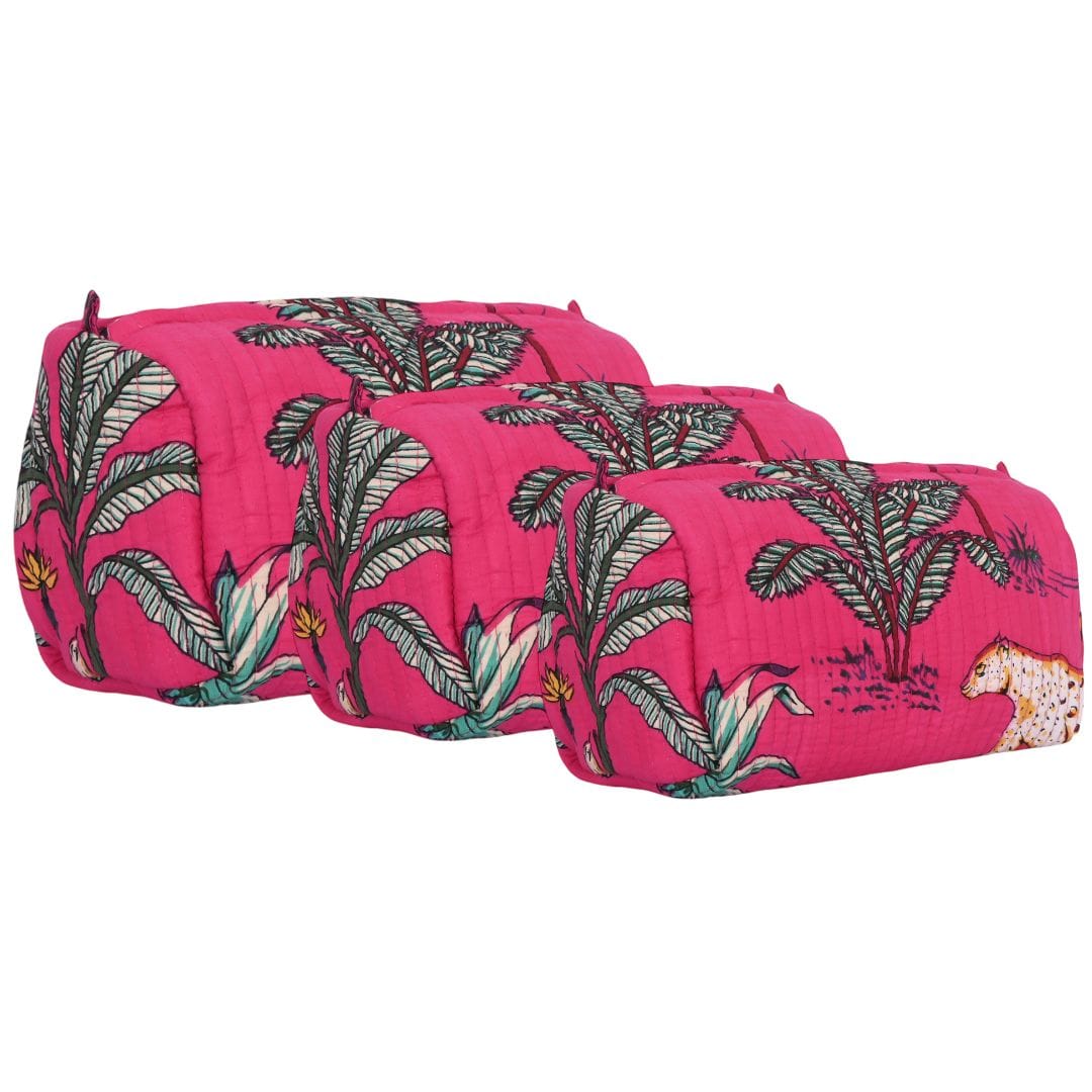 The Jungle 3 Piece Travel Set — handmade hand block printed cotton travel pouch set, ethically made in Rajasthan, India