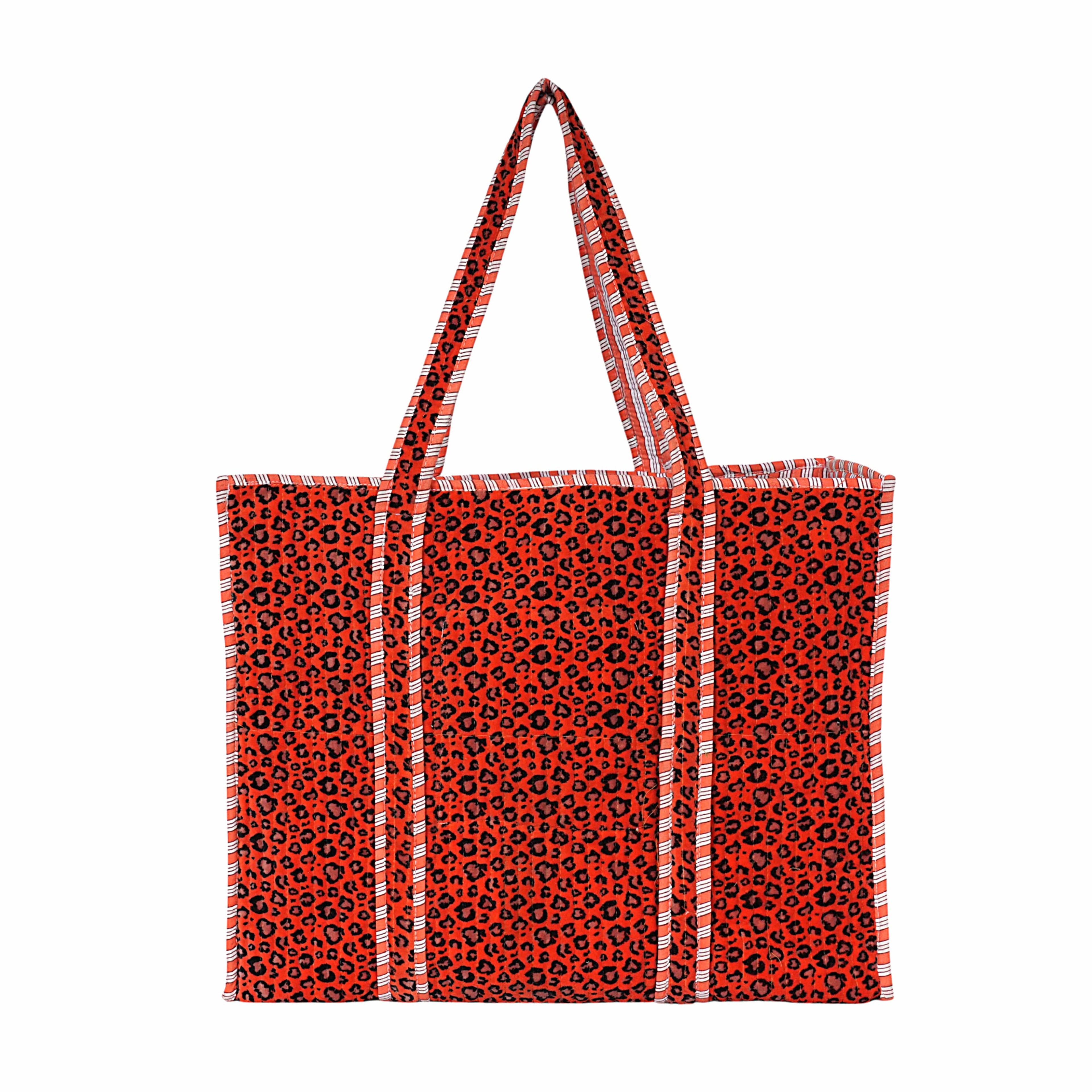 The Velvet Leopard Tote — handmade quilted velvet tote bag, ethically made in Rajasthan, India