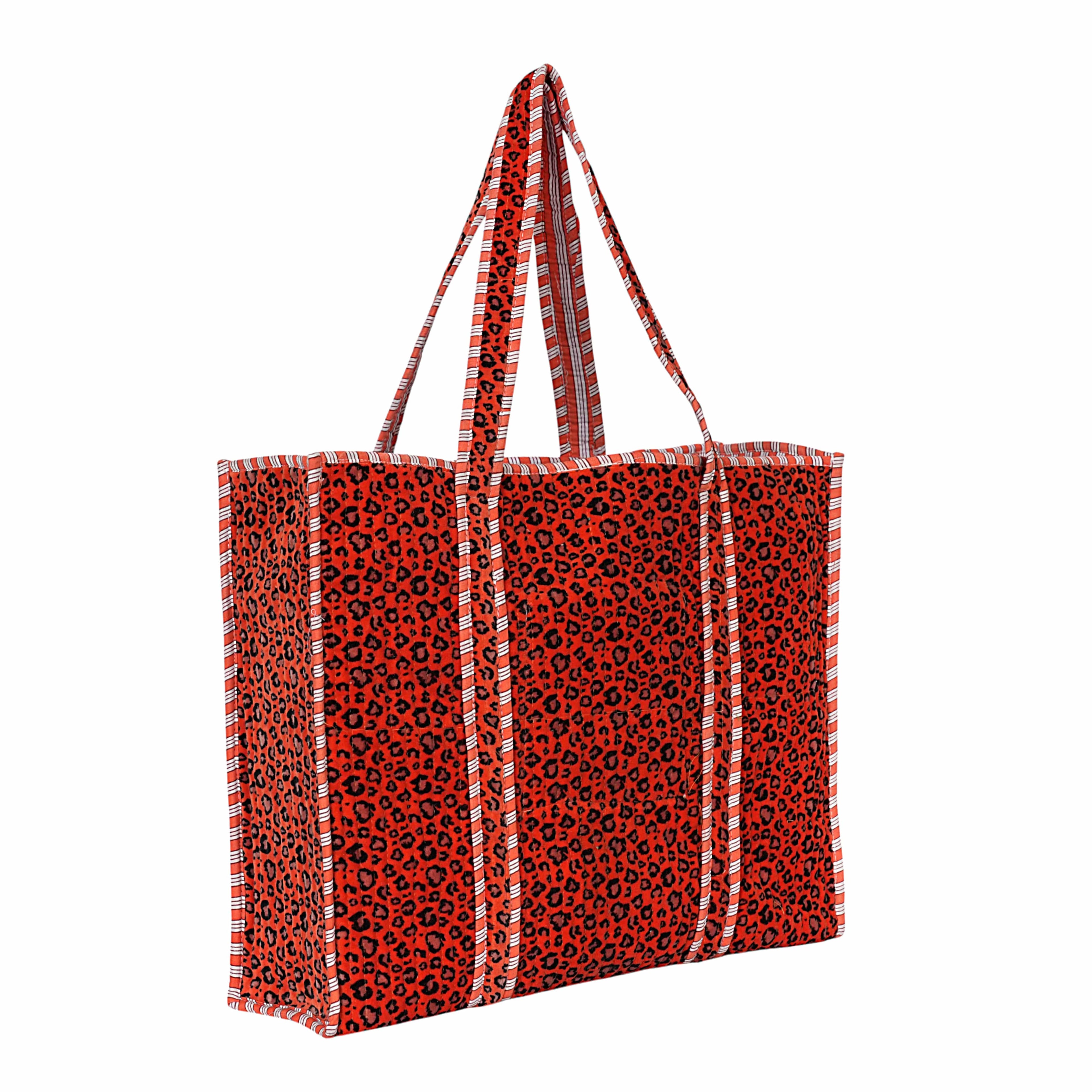 The Velvet Leopard Tote — handmade quilted velvet tote bag, ethically made in Rajasthan, India