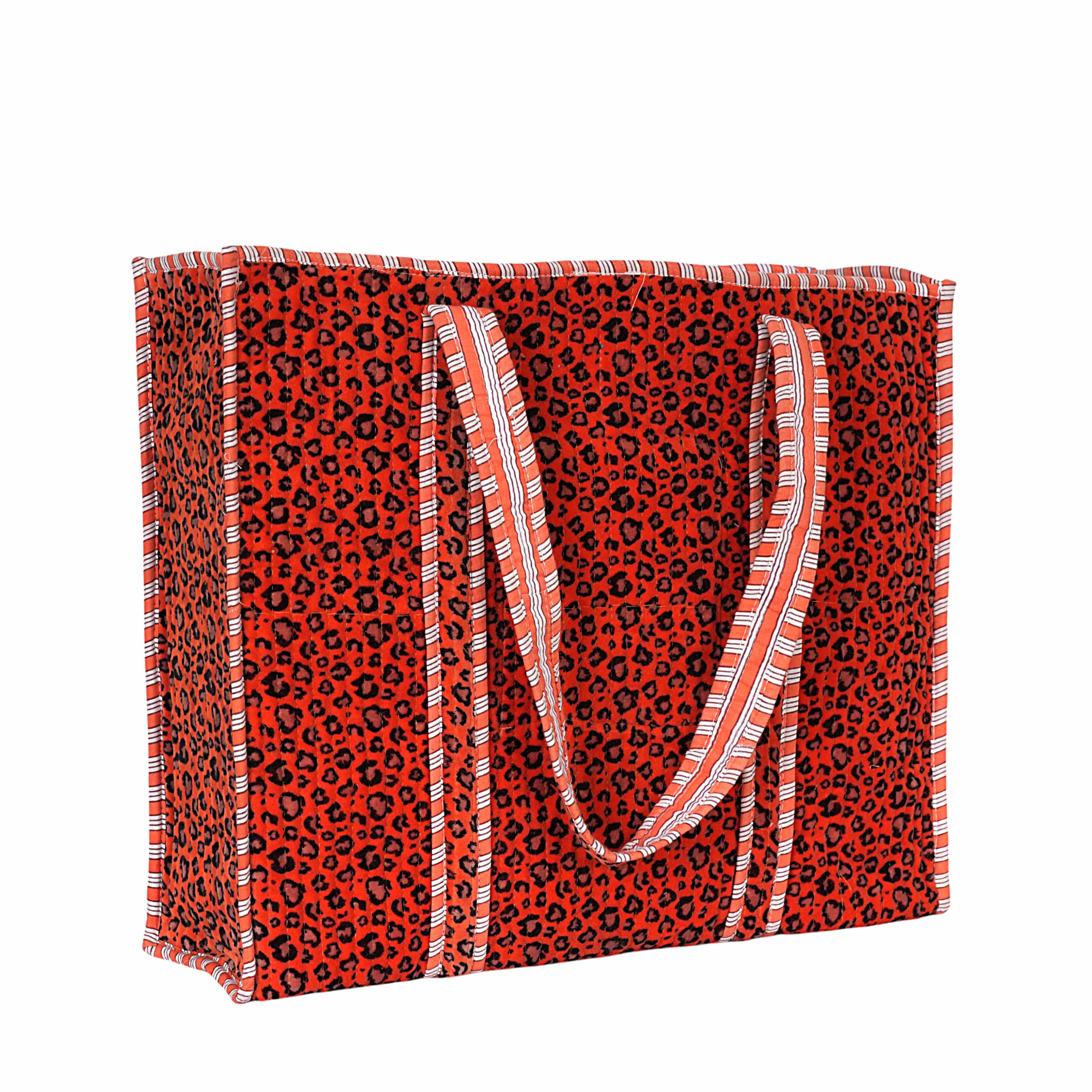 The Velvet Leopard Tote — handmade quilted velvet tote bag, ethically made in Rajasthan, India