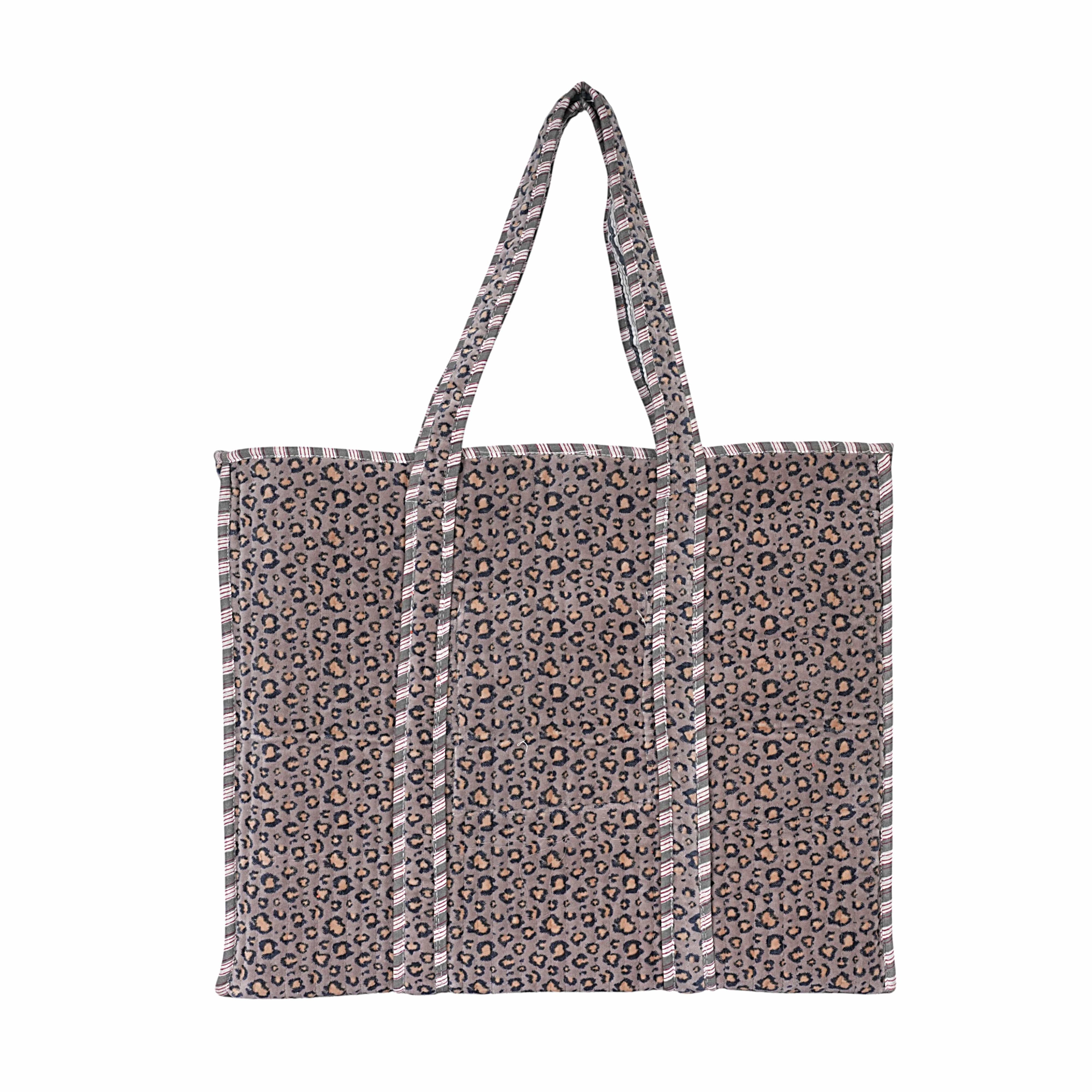 The Velvet Leopard Tote — handmade quilted velvet tote bag, ethically made in Rajasthan, India