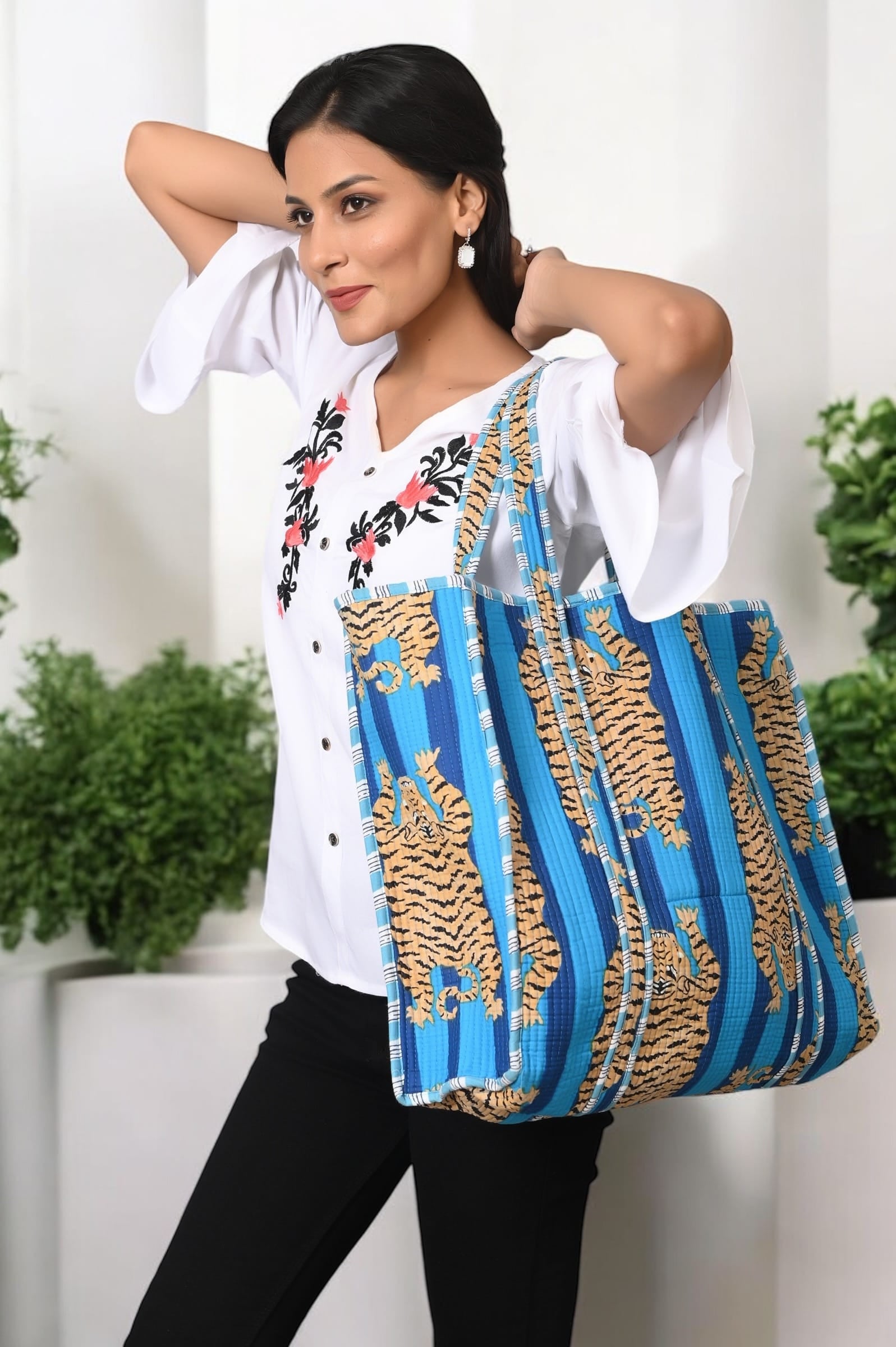 The Tibetan Tiger Tote — handmade hand block printed cotton tote bag, ethically made in Rajasthan, India