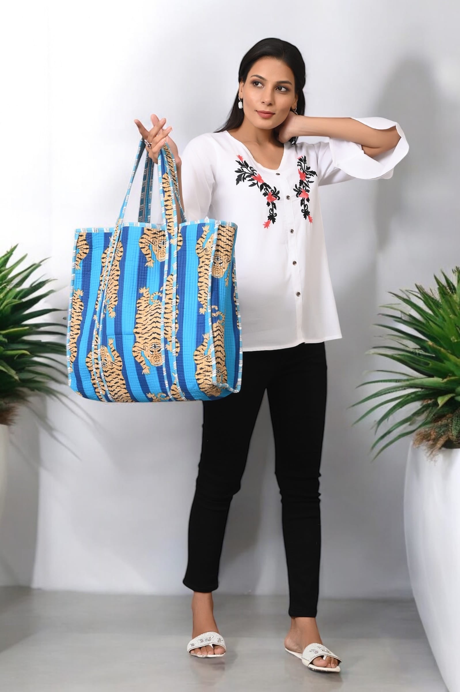 The Tibetan Tiger Tote — handmade hand block printed cotton tote bag, ethically made in Rajasthan, India