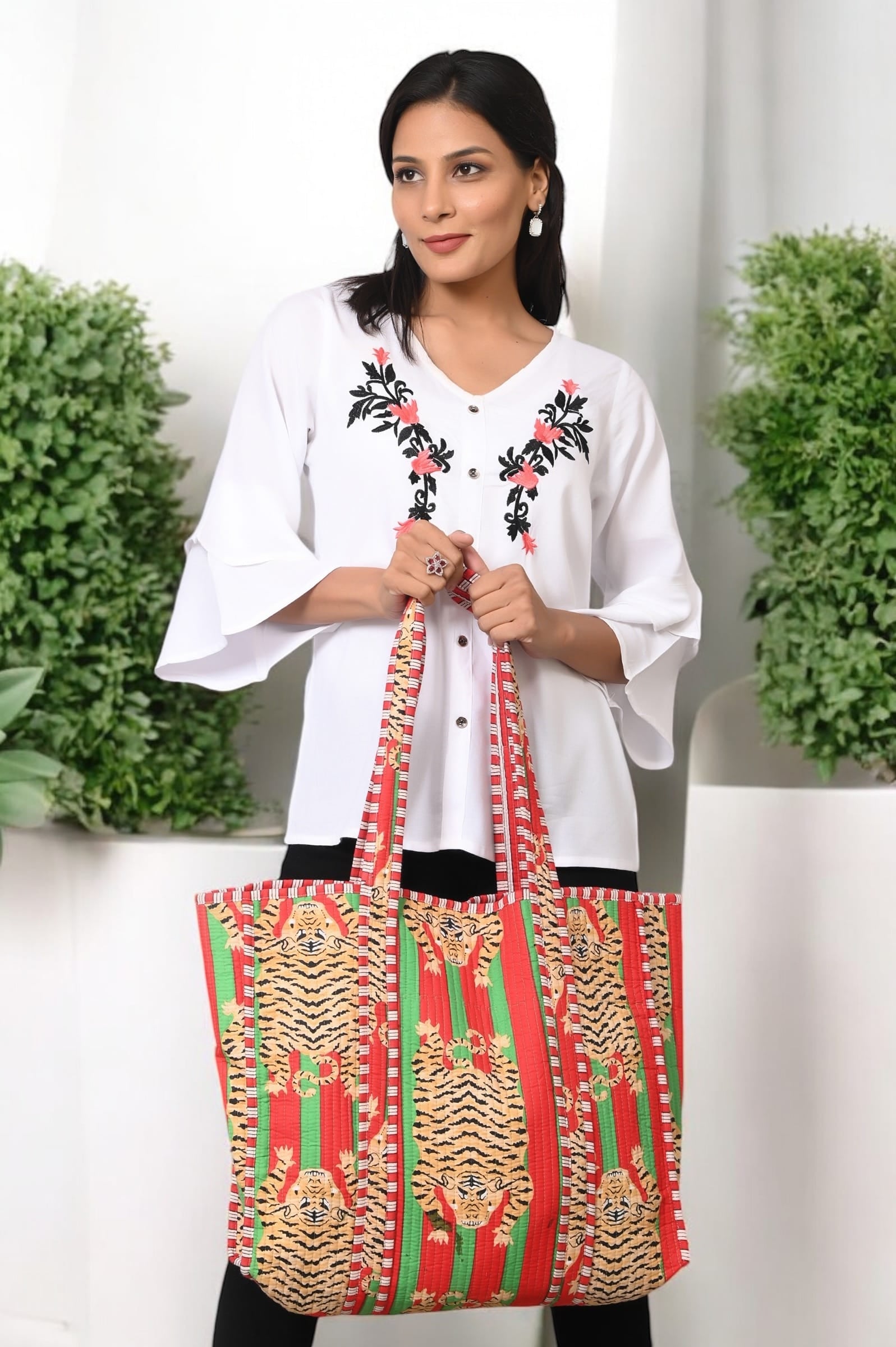 The Tibetan Tiger Tote — handmade hand block printed cotton tote bag, ethically made in Rajasthan, India