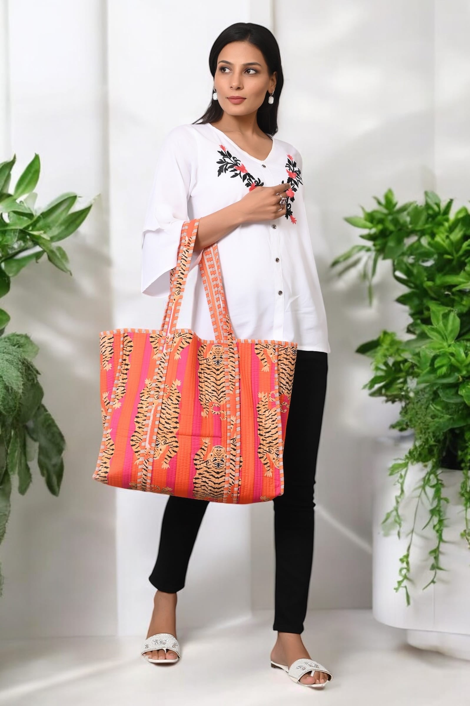 The Tibetan Tiger Tote — handmade hand block printed cotton tote bag, ethically made in Rajasthan, India