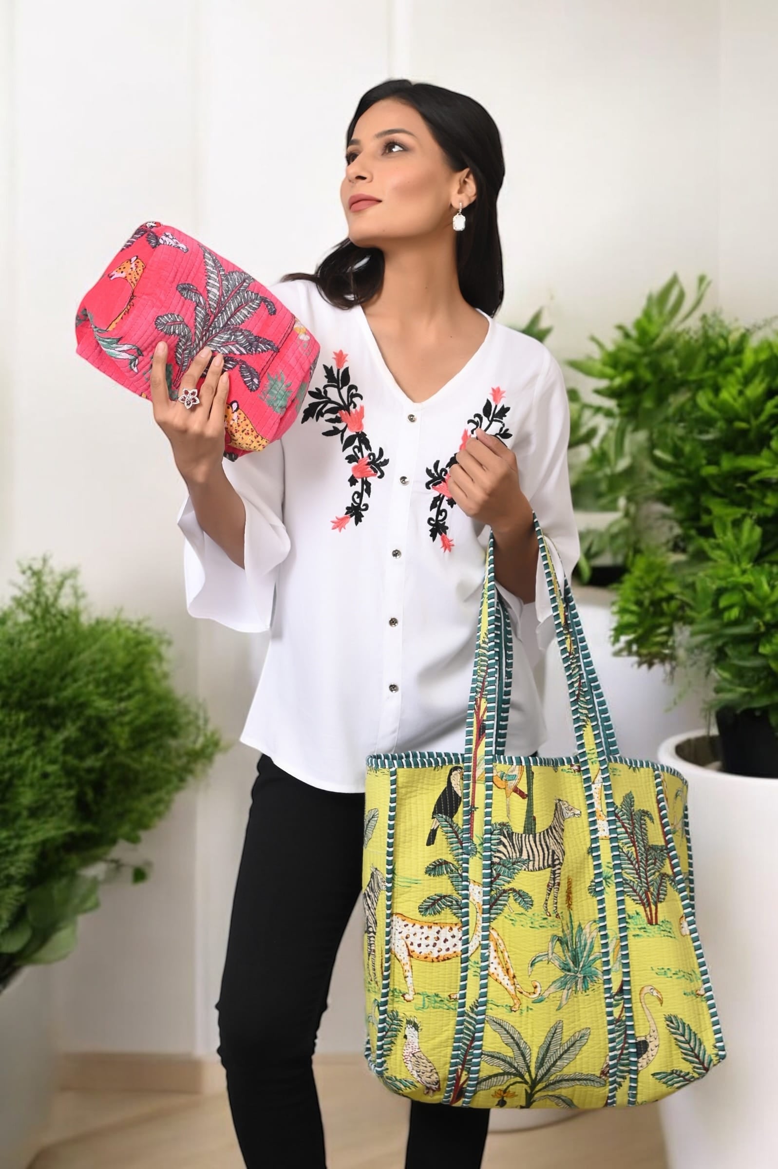 The Jungle Velvet 3 Piece Travel Set — handmade quilted velvet travel pouch set, ethically made in Rajasthan, India