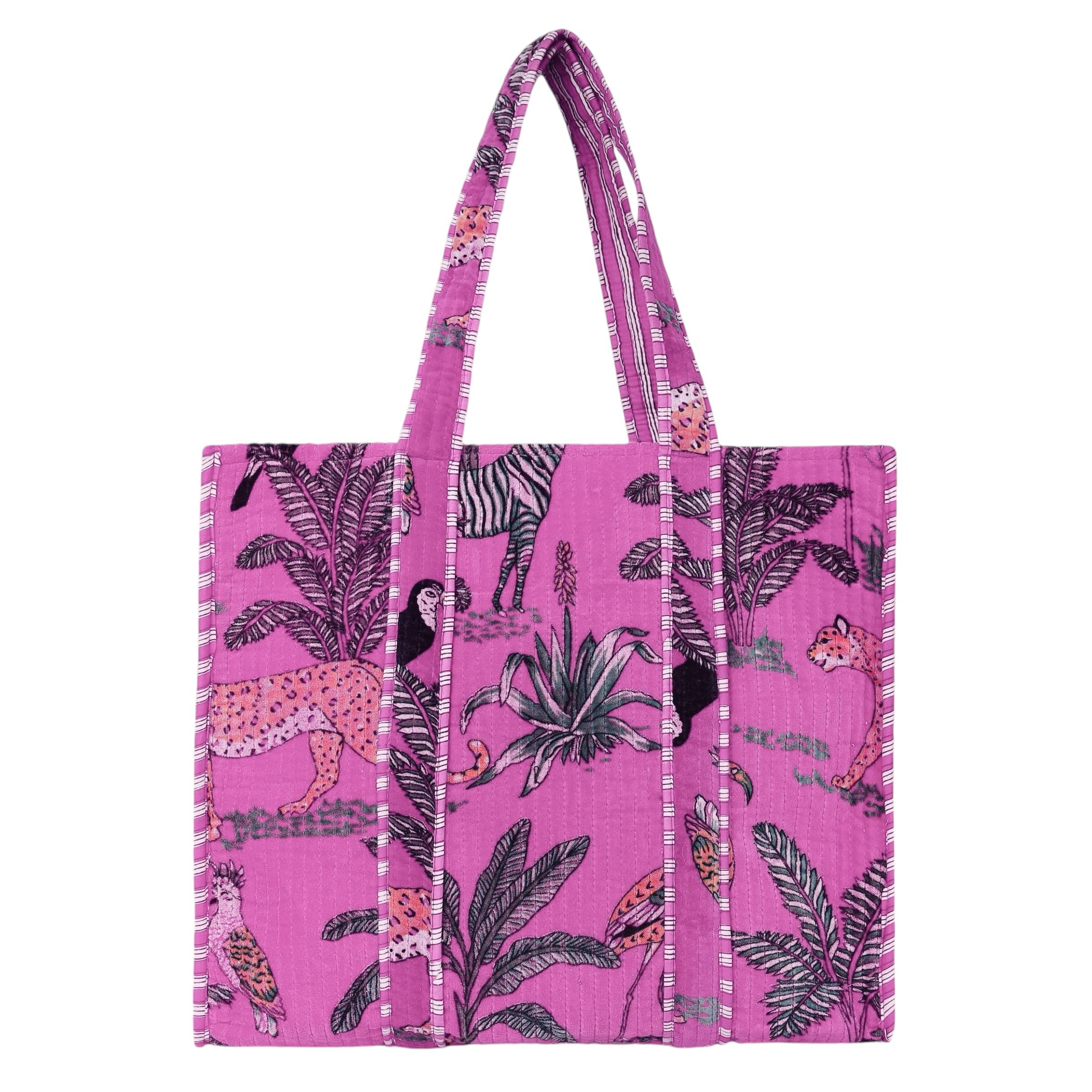 The Jungle Tote in Velvet — handmade quilted velvet tote bag, ethically made in Rajasthan, India