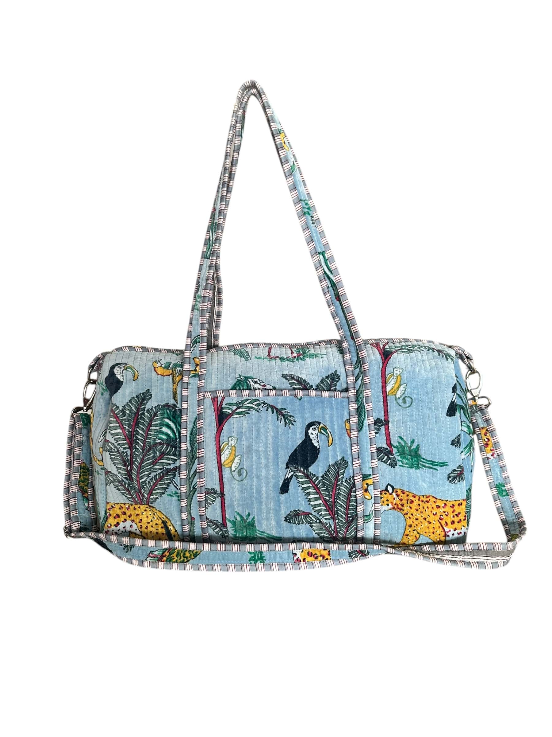 The Jungle Velvet Weekender — handmade quilted velvet weekender bag, ethically made in Rajasthan, India