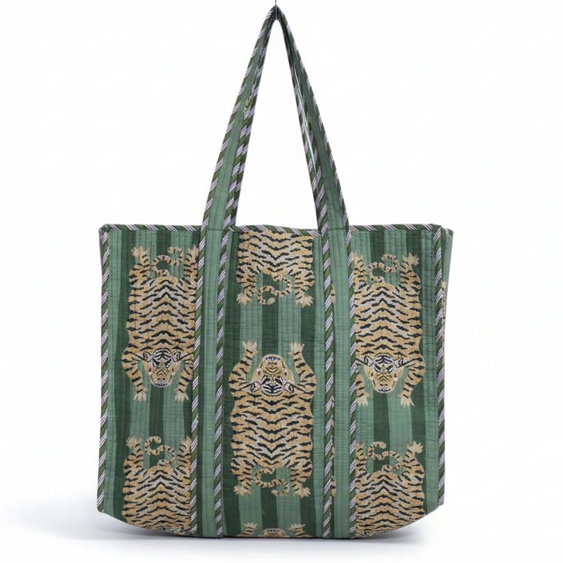 The Tibetan Tiger Tote — handmade hand block printed cotton tote bag, ethically made in Rajasthan, India