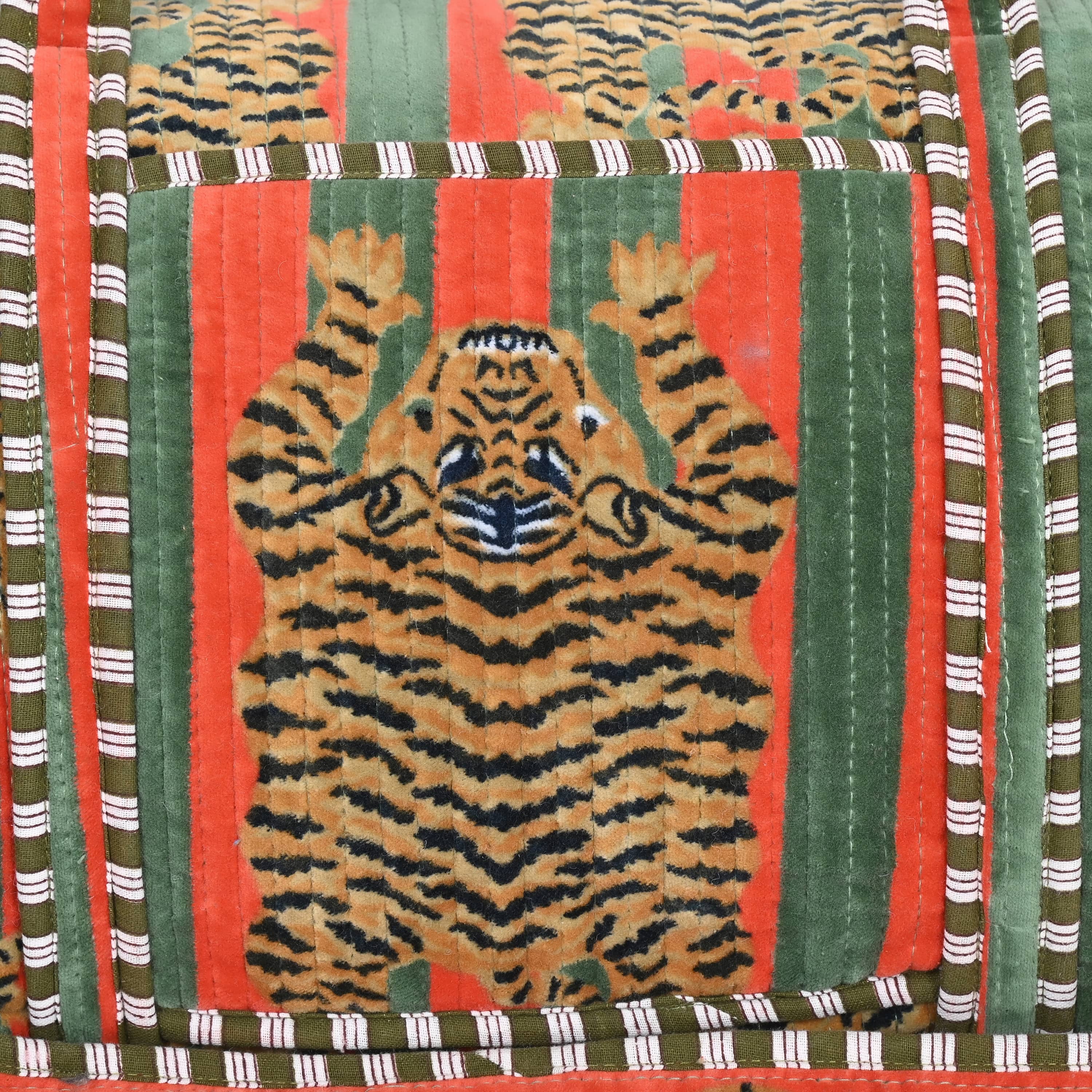 The Tibetan Tiger Velvet Weekender — handmade quilted velvet weekender bag, ethically made in Rajasthan, India