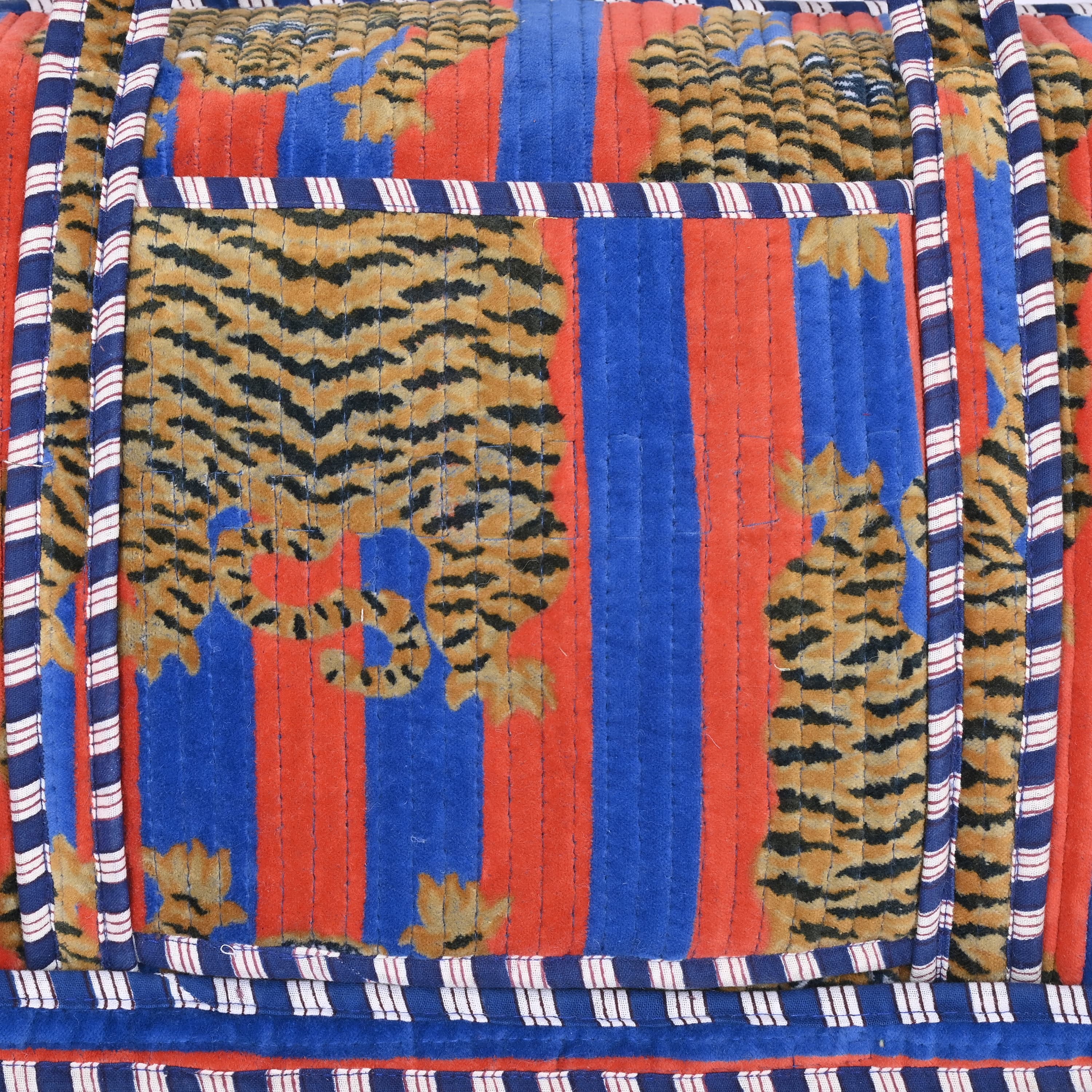 The Tibetan Tiger Velvet Weekender — handmade quilted velvet weekender bag, ethically made in Rajasthan, India