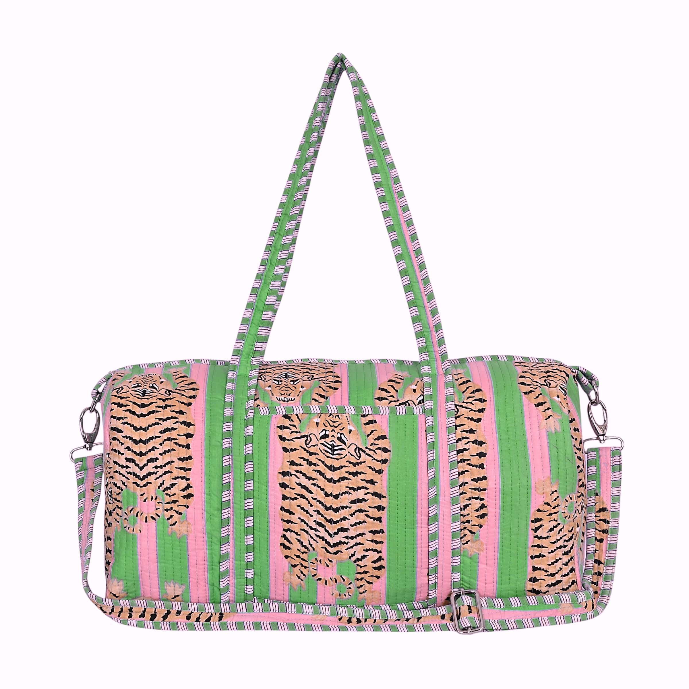 The Tibetan Tiger Weekender — handmade hand block printed cotton weekender bag, ethically made in Rajasthan, India