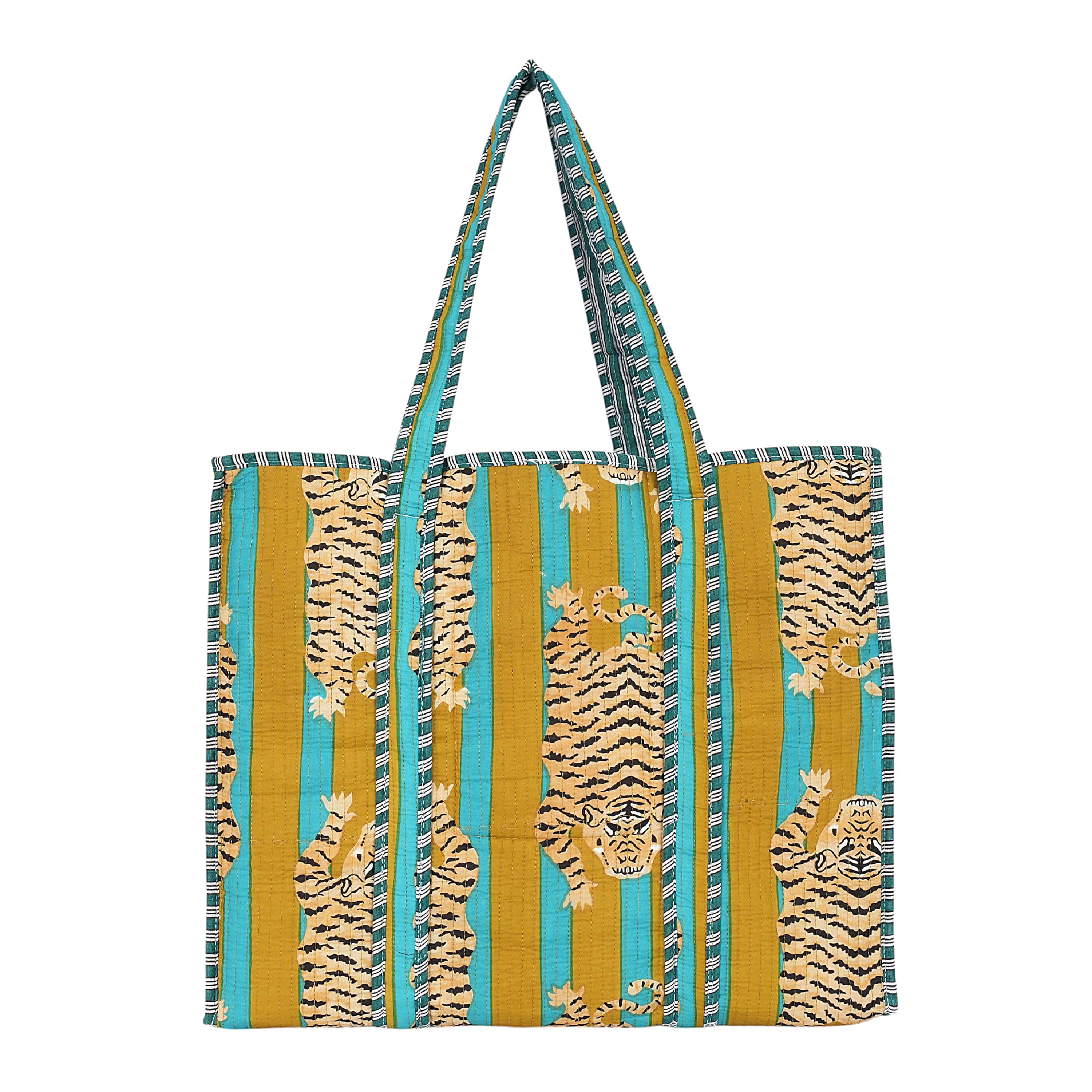 The Tibetan Tiger Tote — handmade hand block printed cotton tote bag, ethically made in Rajasthan, India