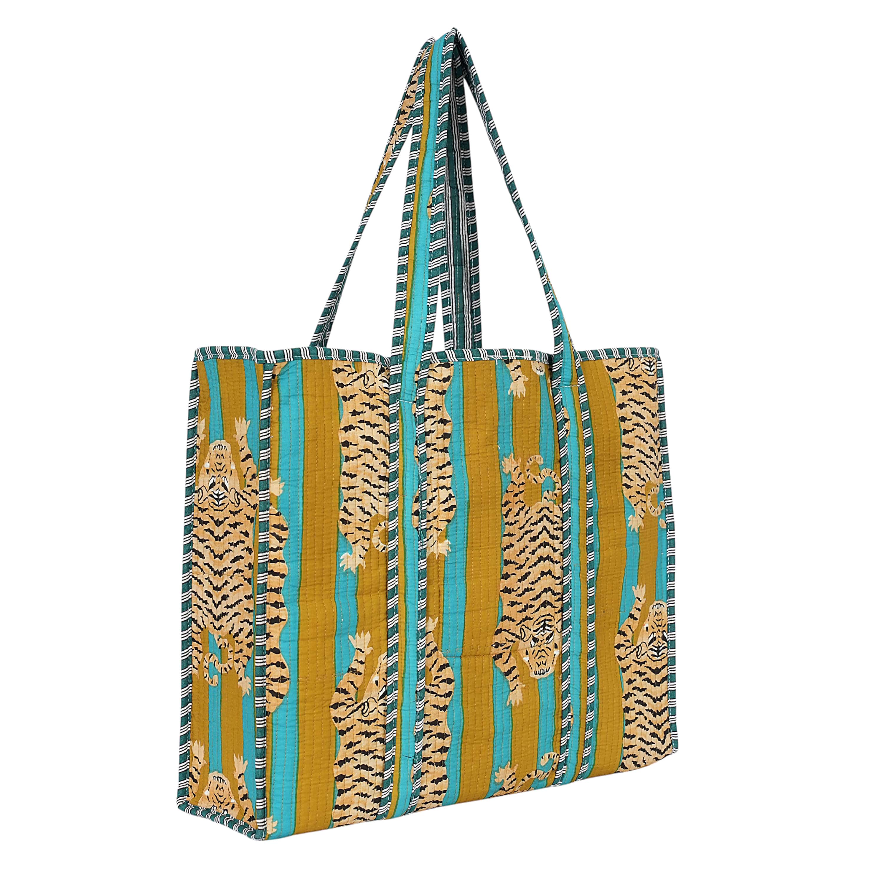 The Tibetan Tiger Tote — handmade hand block printed cotton tote bag, ethically made in Rajasthan, India