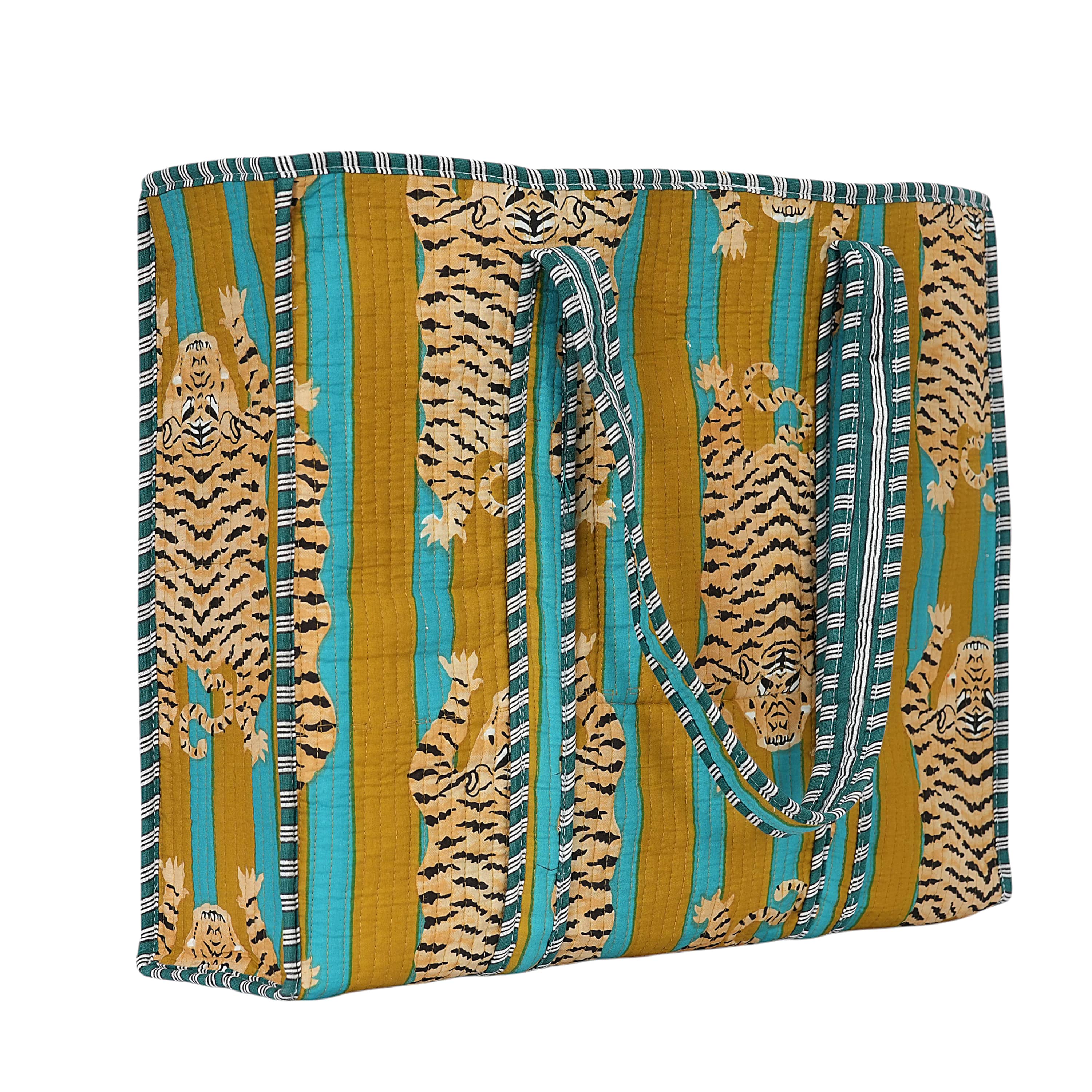 The Tibetan Tiger Tote — handmade hand block printed cotton tote bag, ethically made in Rajasthan, India