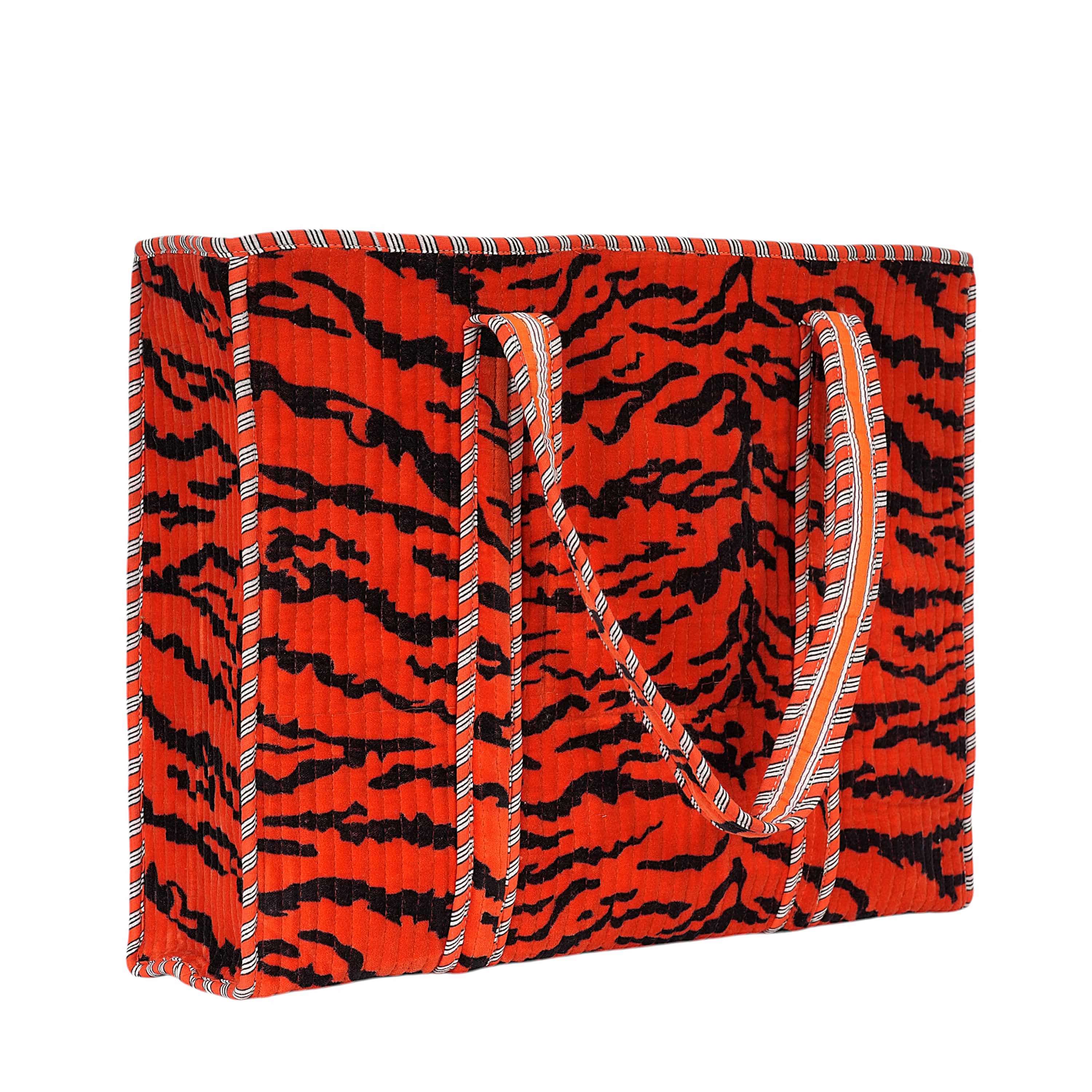 The Velvet Tiger Tote — handmade quilted velvet tote bag, ethically made in Rajasthan, India