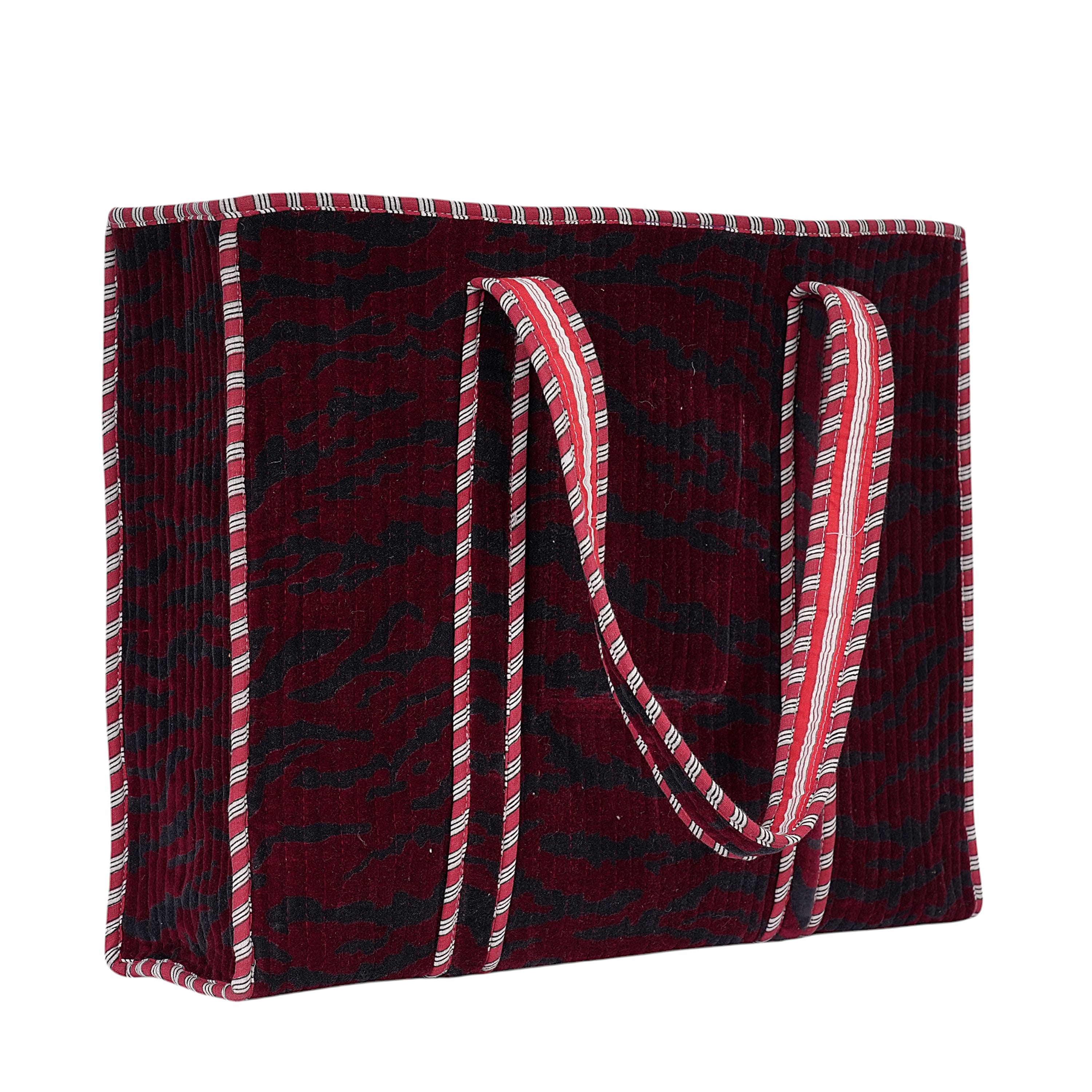The Velvet Tiger Tote — handmade quilted velvet tote bag, ethically made in Rajasthan, India