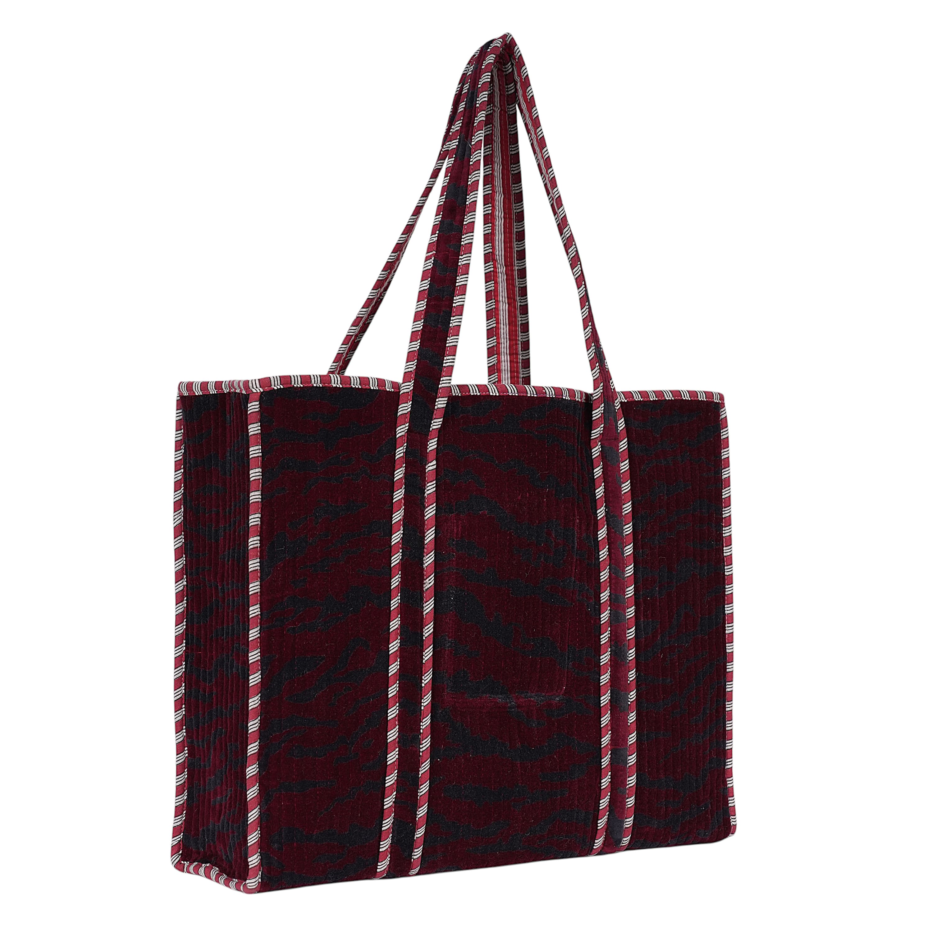 The Velvet Tiger Tote — handmade quilted velvet tote bag, ethically made in Rajasthan, India
