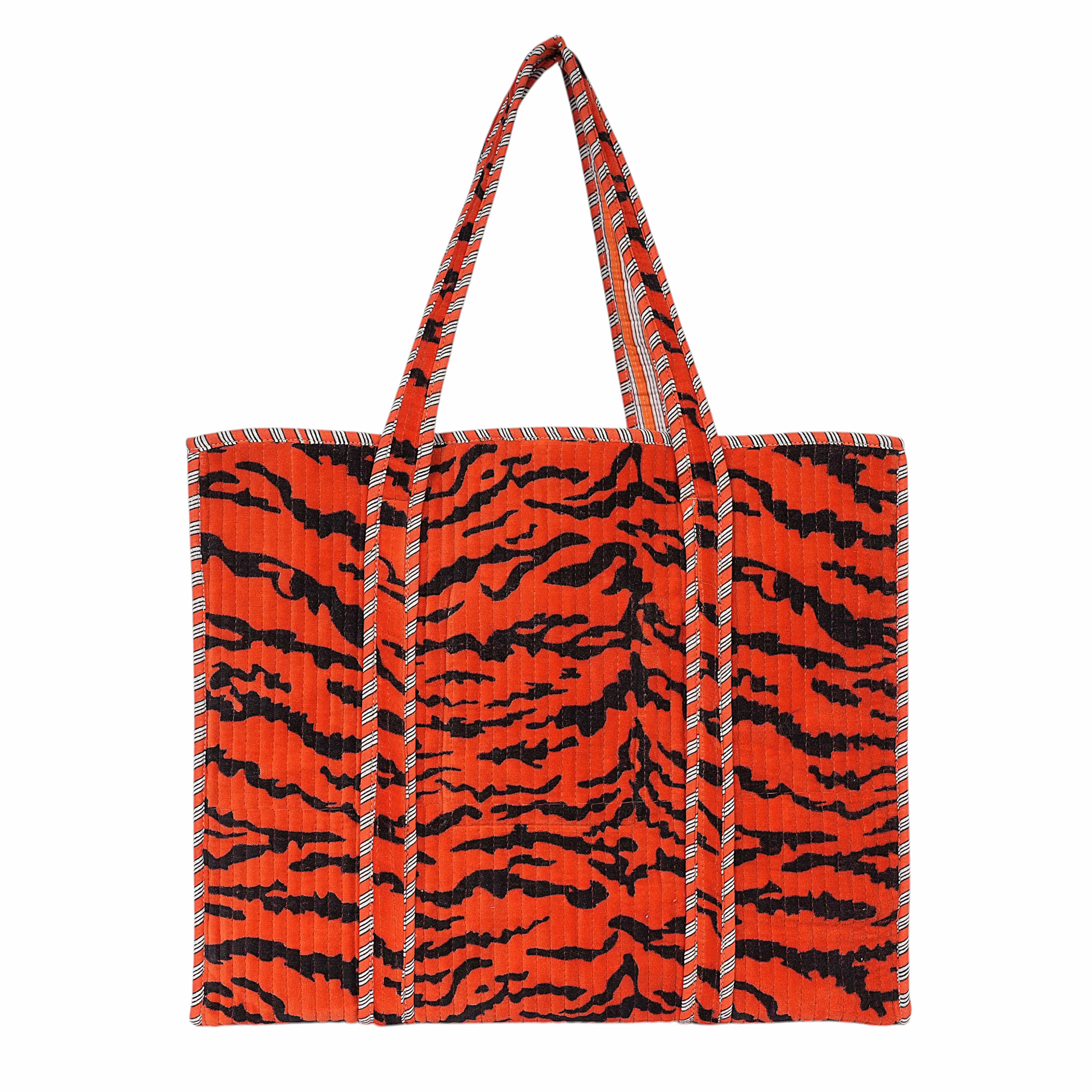 The Velvet Tiger Tote — handmade quilted velvet tote bag, ethically made in Rajasthan, India