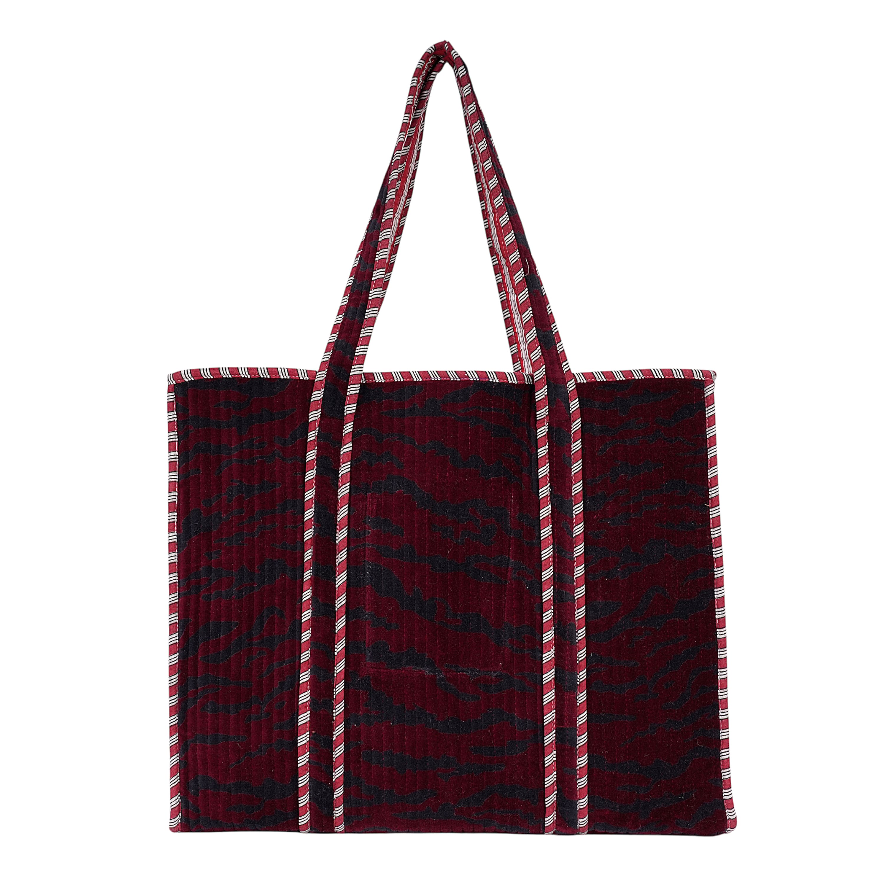 The Velvet Tiger Tote — handmade quilted velvet tote bag, ethically made in Rajasthan, India
