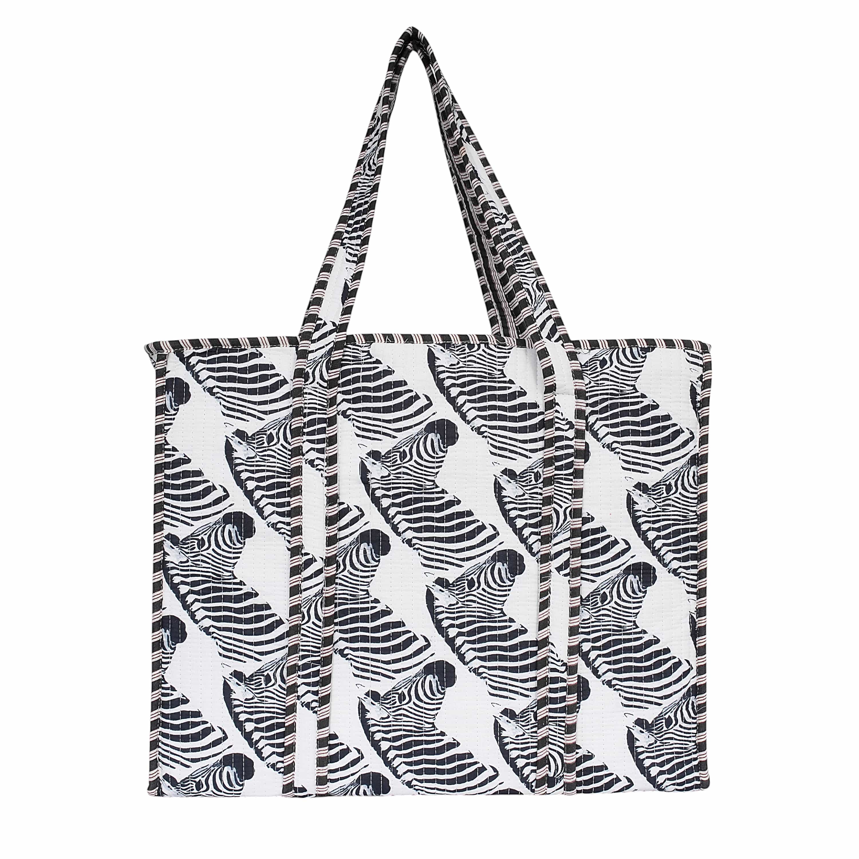 The Zebra Tote — handmade hand block printed cotton tote bag, ethically made in Rajasthan, India