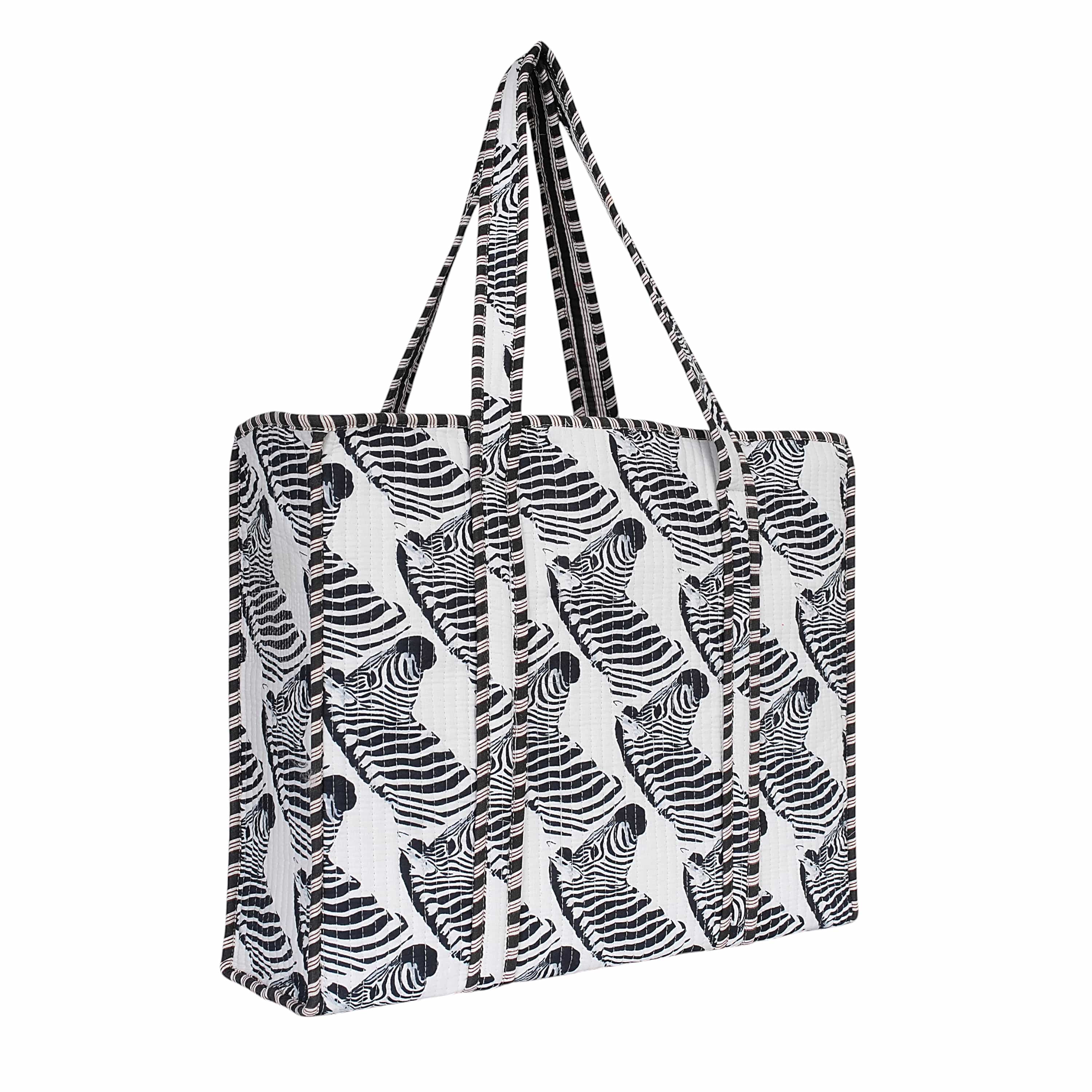 The Zebra Tote — handmade hand block printed cotton tote bag, ethically made in Rajasthan, India