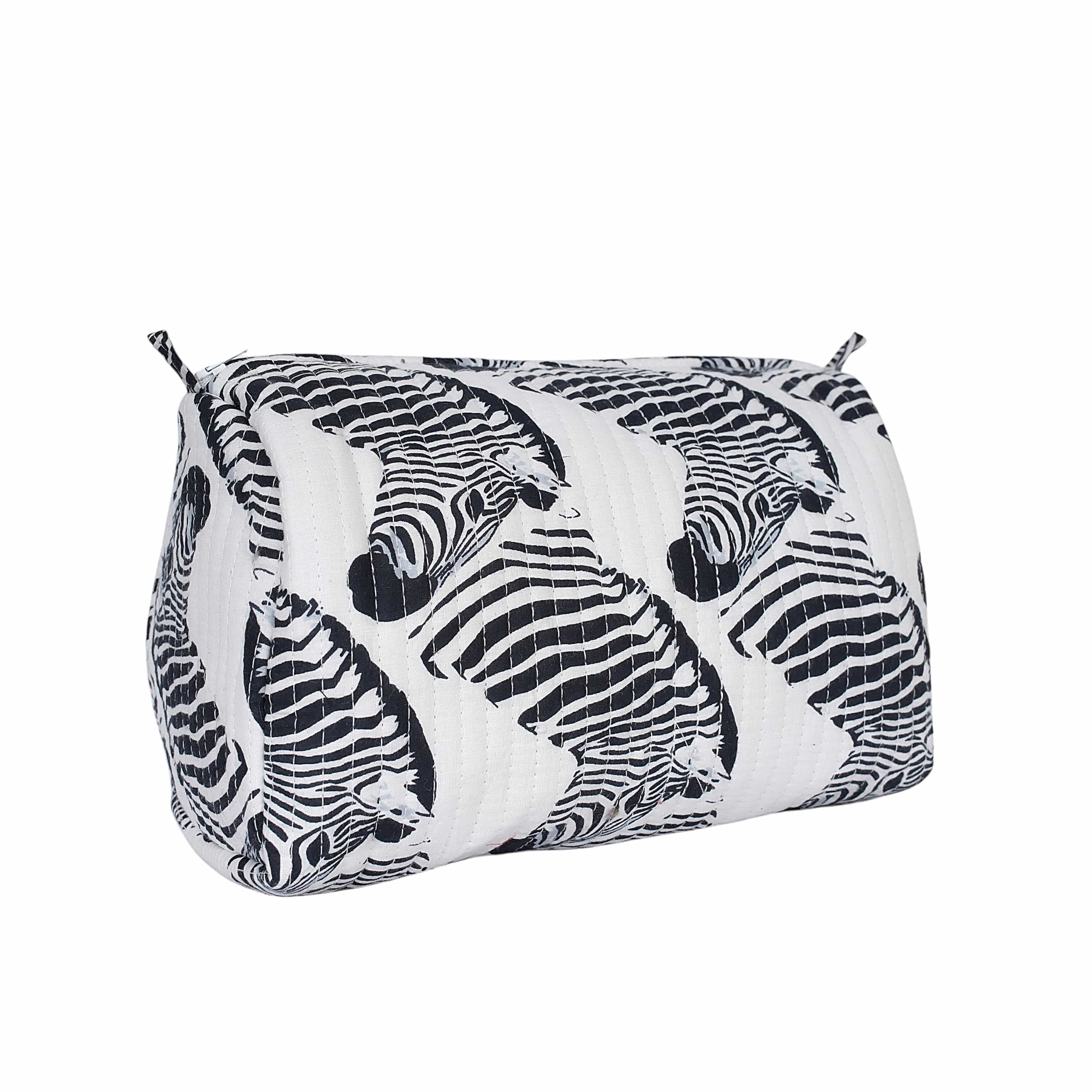 The Zebra Travel Set — handmade hand block printed cotton travel pouch set, ethically made in Rajasthan, India