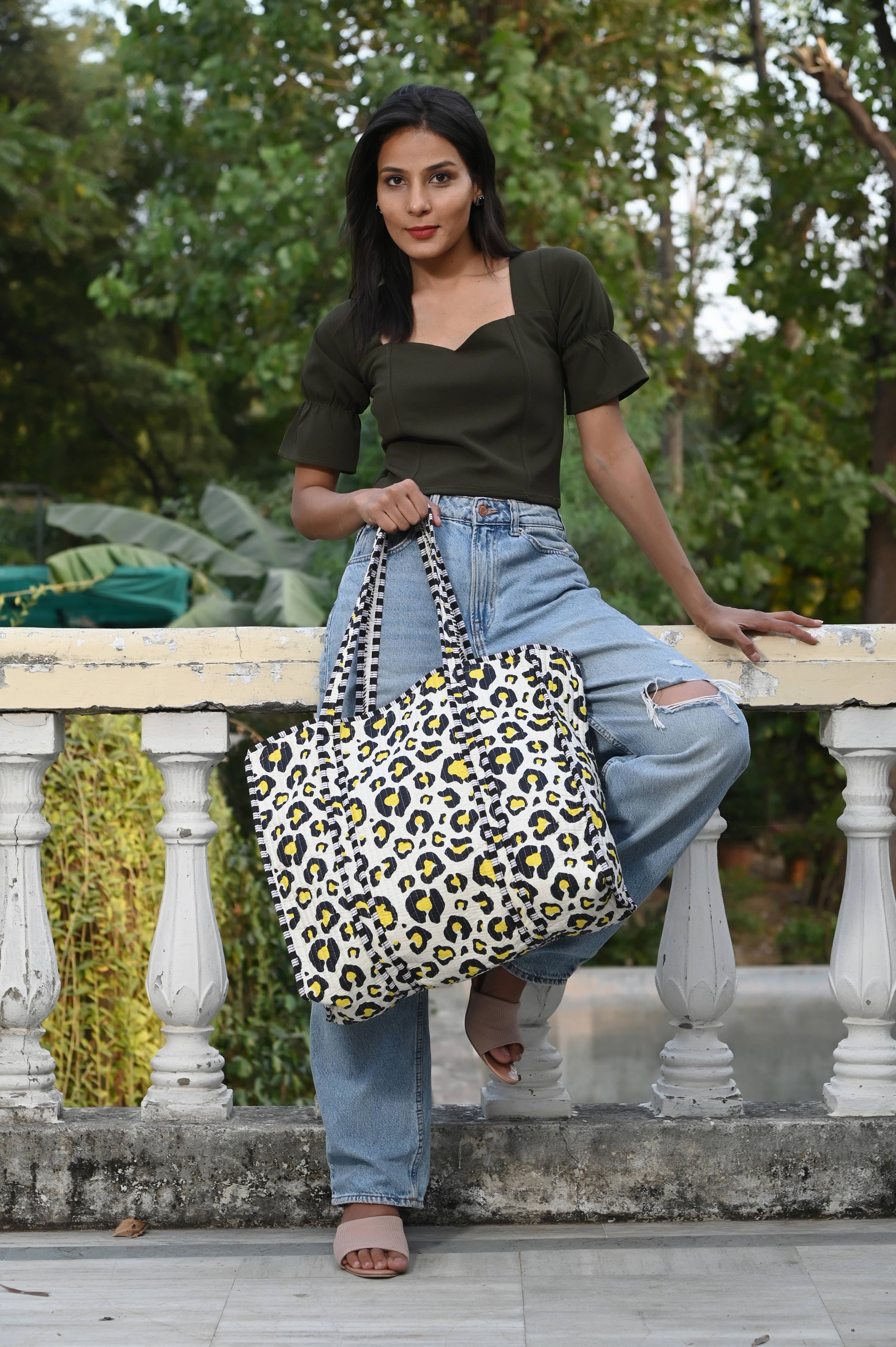 The Leopard Tote — handmade hand block printed cotton tote bag, ethically made in Rajasthan, India