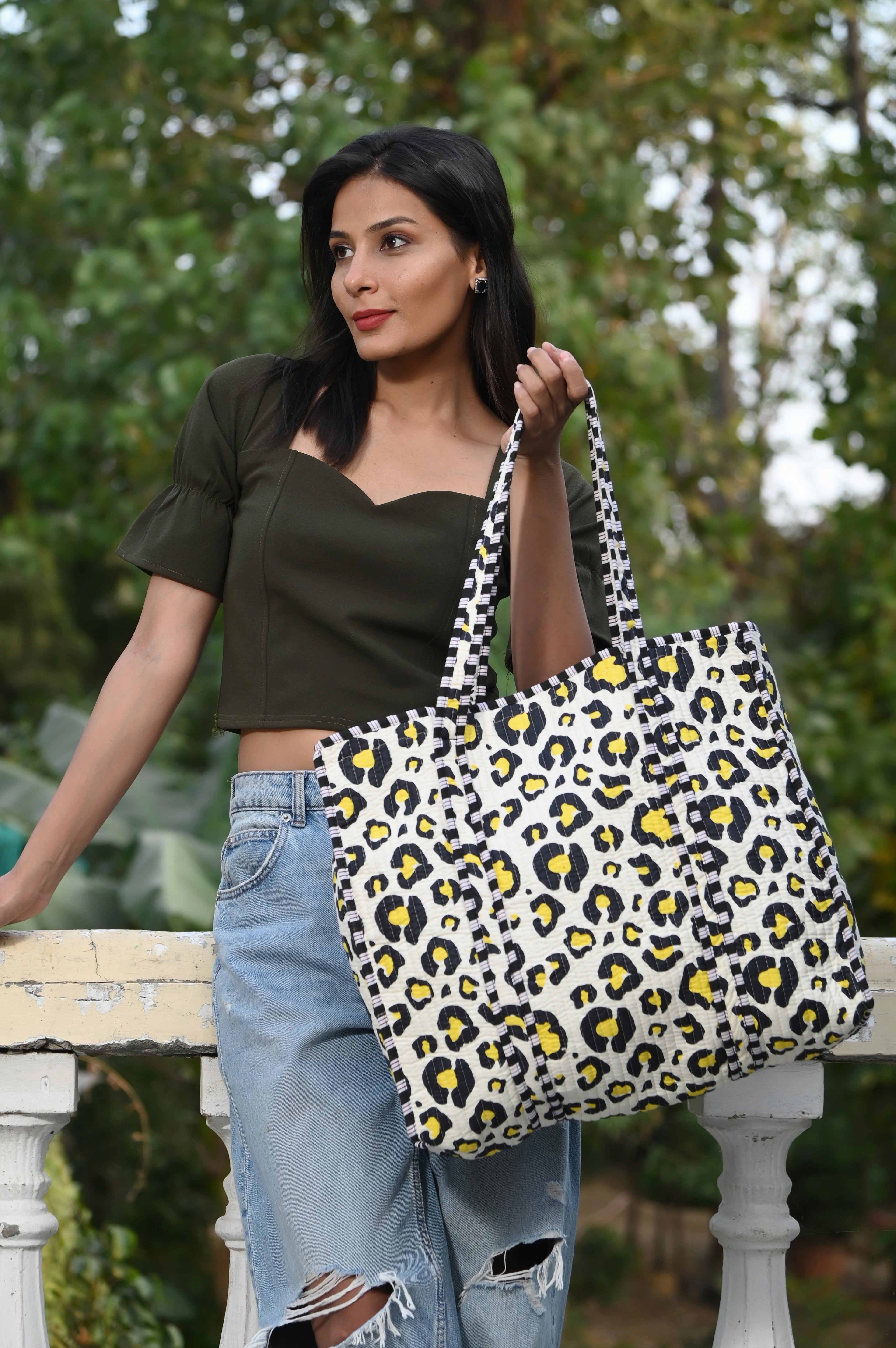 The Leopard Tote — handmade hand block printed cotton tote bag, ethically made in Rajasthan, India