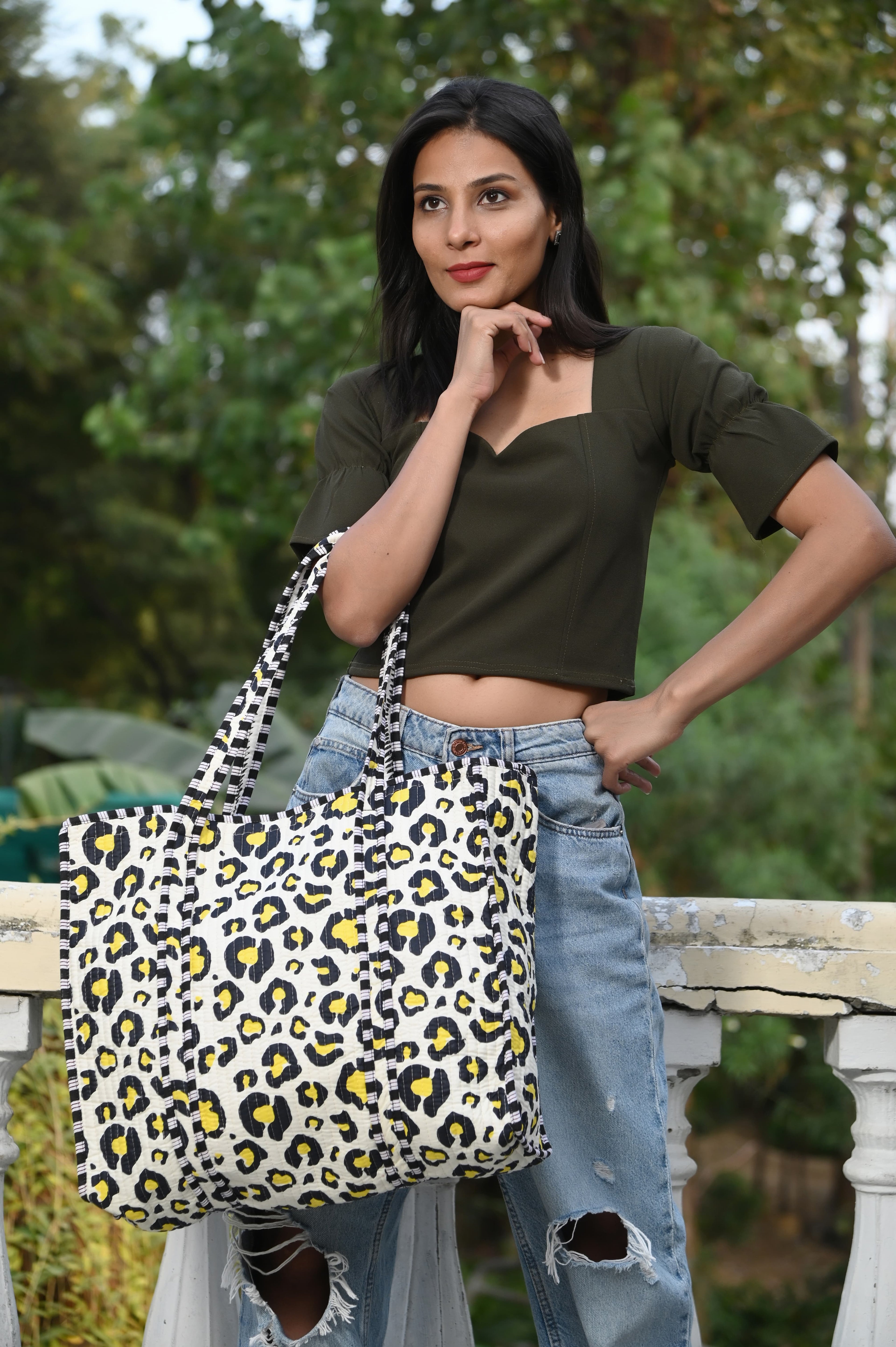 The Leopard Tote — handmade hand block printed cotton tote bag, ethically made in Rajasthan, India