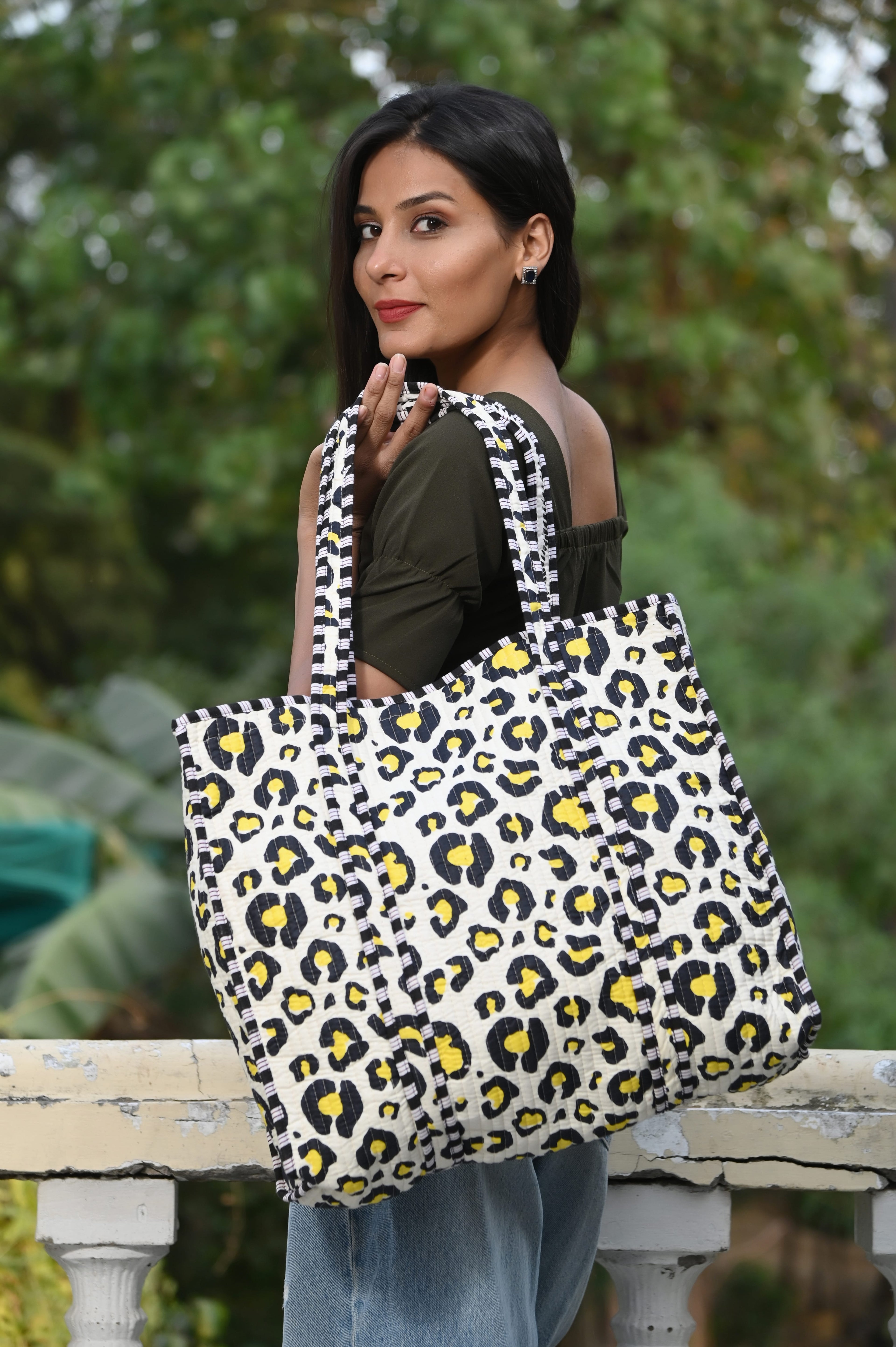 The Leopard Tote — handmade hand block printed cotton tote bag, ethically made in Rajasthan, India