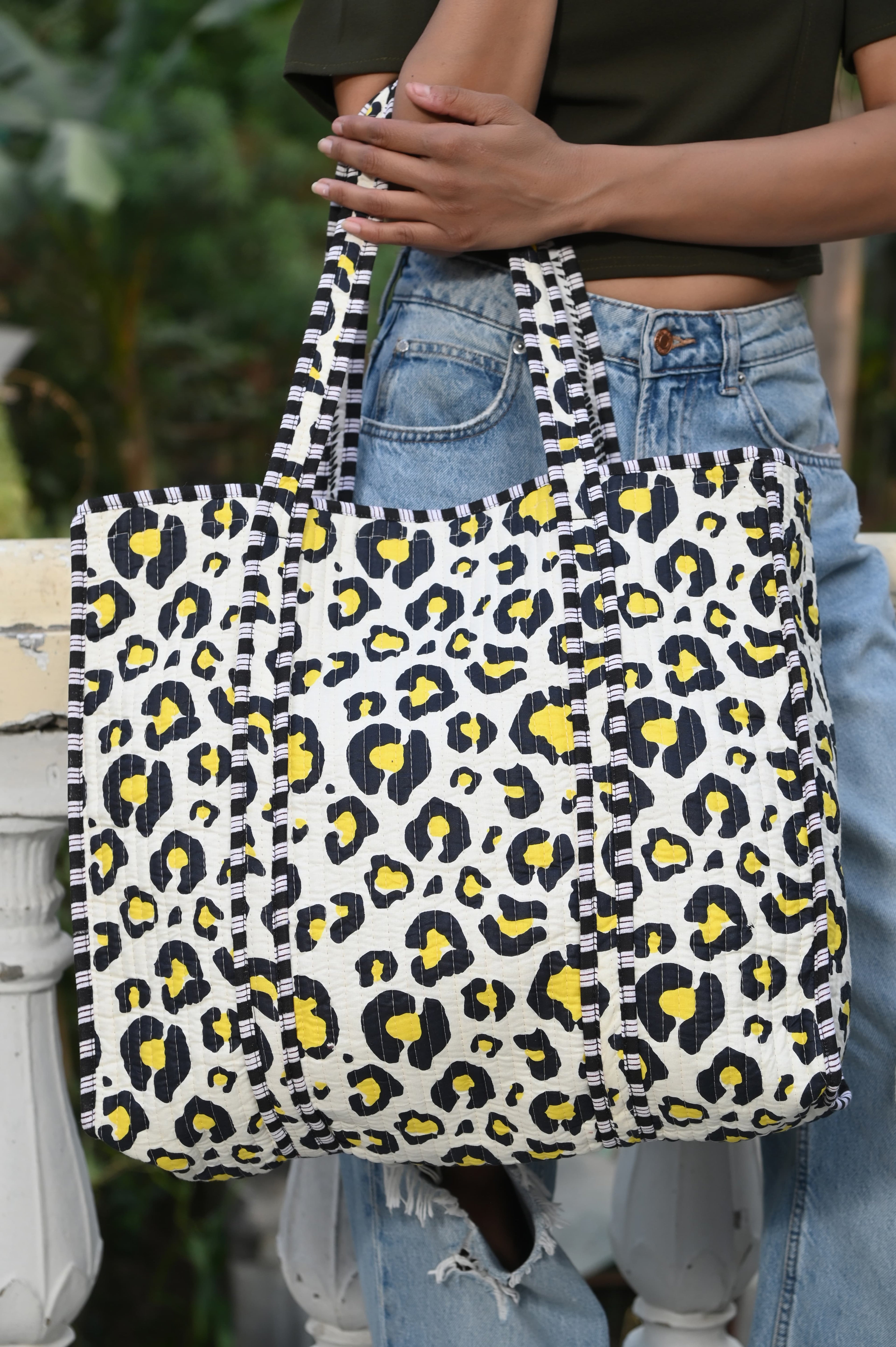 The Leopard Tote — handmade hand block printed cotton tote bag, ethically made in Rajasthan, India