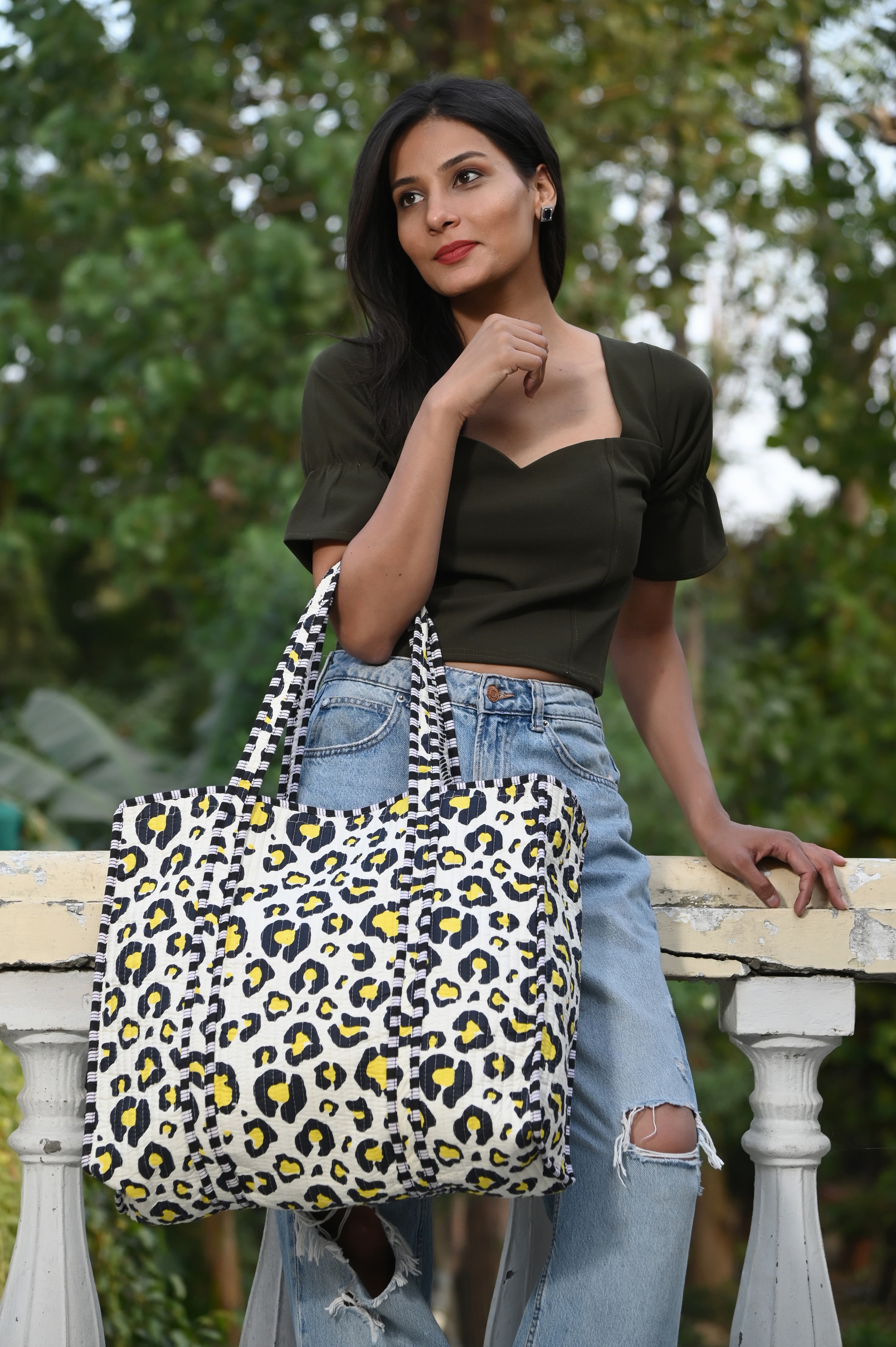 The Leopard Tote — handmade hand block printed cotton tote bag, ethically made in Rajasthan, India