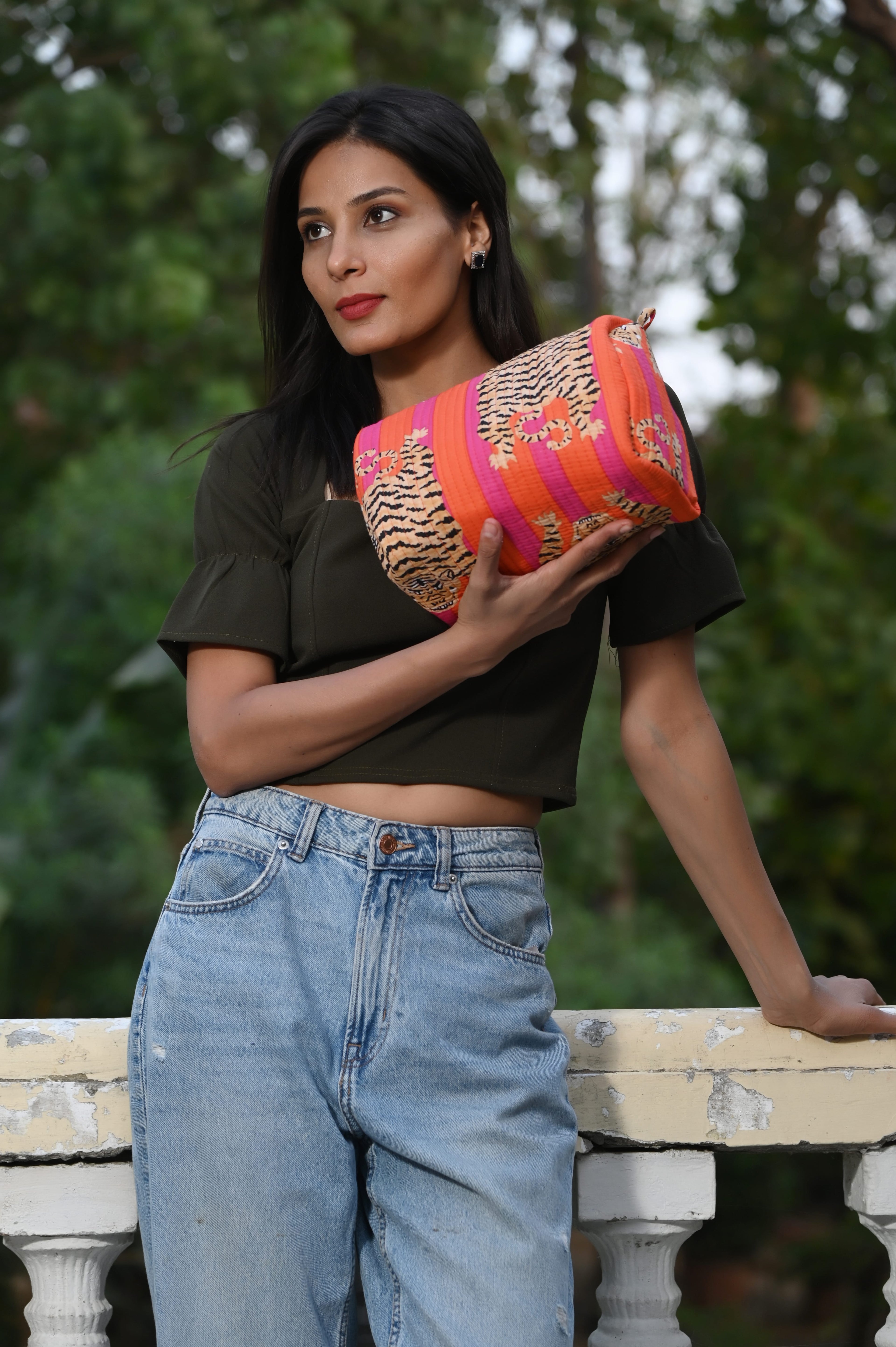 Tibetan Tiger 3 Piece Travel Set — handmade hand block printed cotton travel pouch set, ethically made in Rajasthan, India