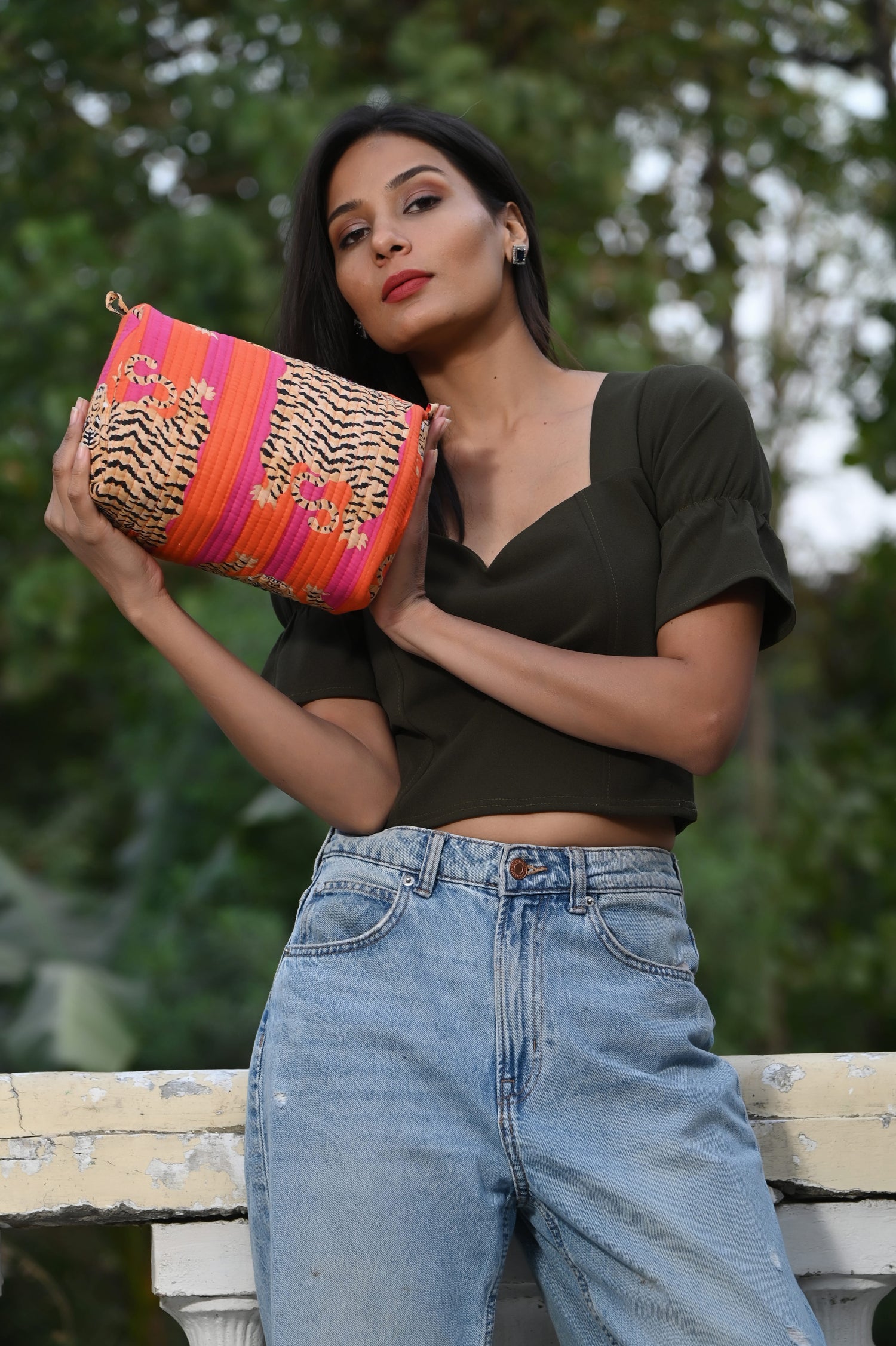 Tibetan Tiger 3 Piece Travel Set — handmade hand block printed cotton travel pouch set, ethically made in Rajasthan, India