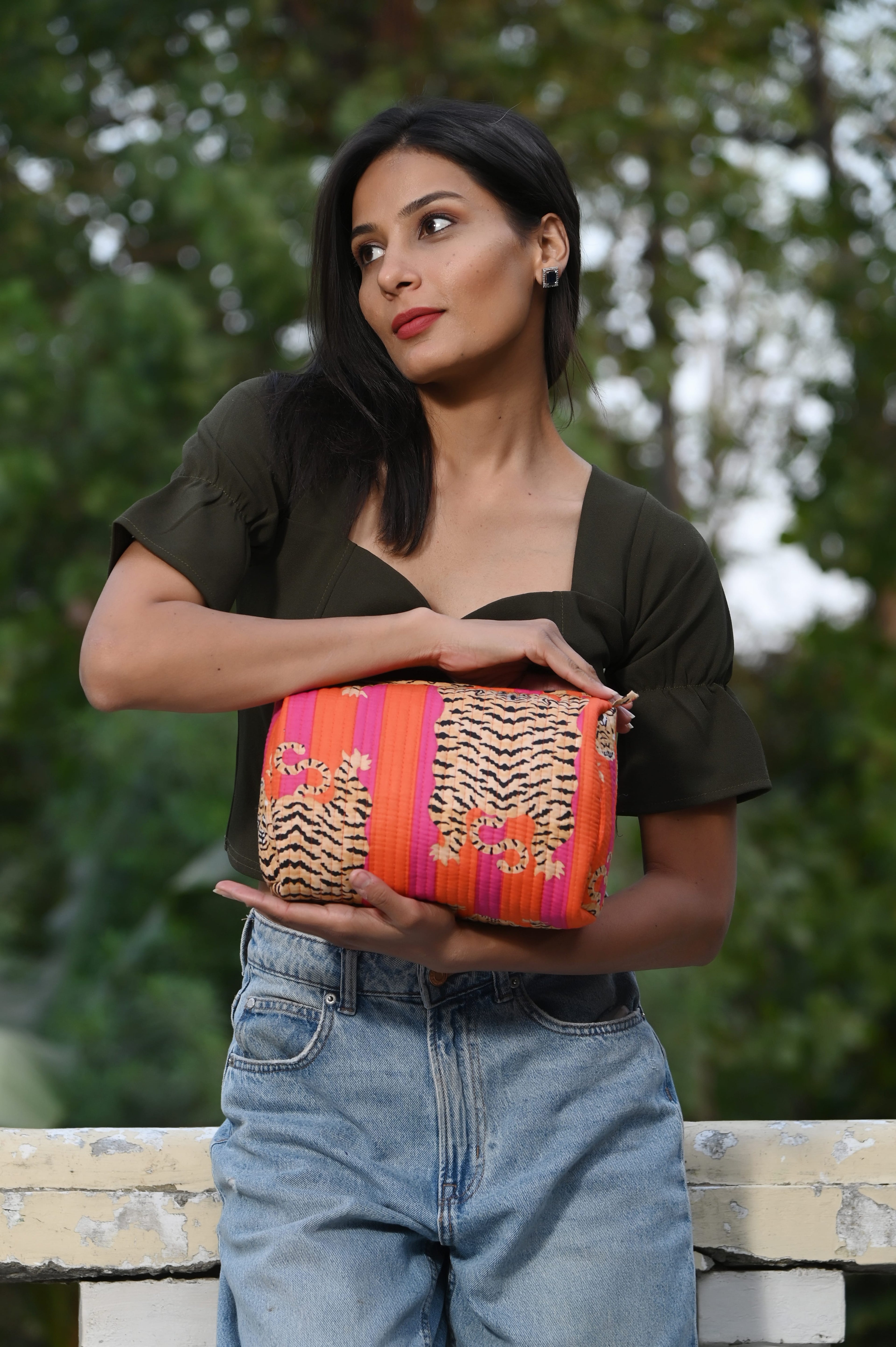 Tibetan Tiger 3 Piece Travel Set — handmade hand block printed cotton travel pouch set, ethically made in Rajasthan, India