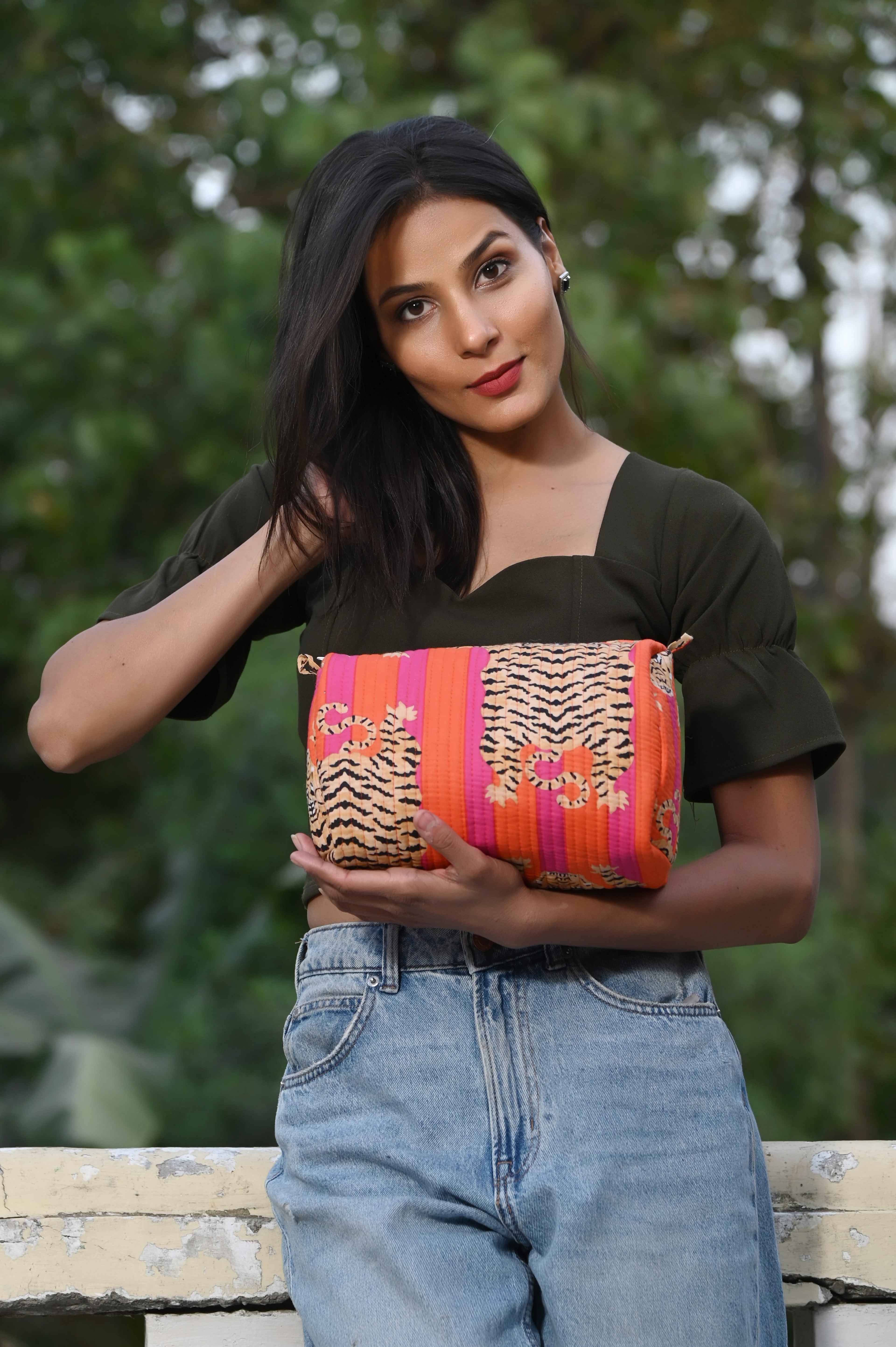 Tibetan Tiger 3 Piece Travel Set — handmade hand block printed cotton travel pouch set, ethically made in Rajasthan, India