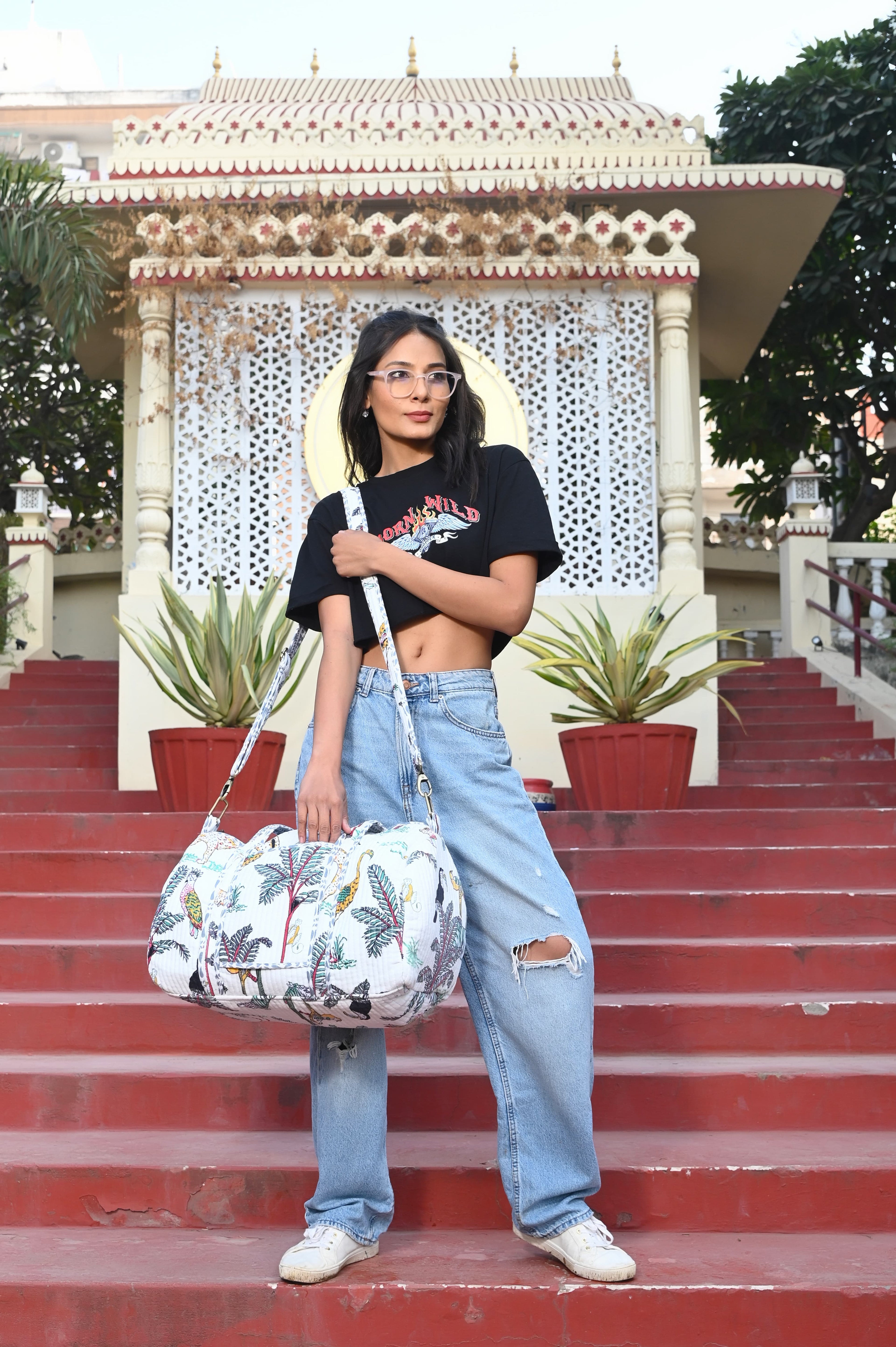 The Jungle Velvet Weekender — handmade quilted velvet weekender bag, ethically made in Rajasthan, India