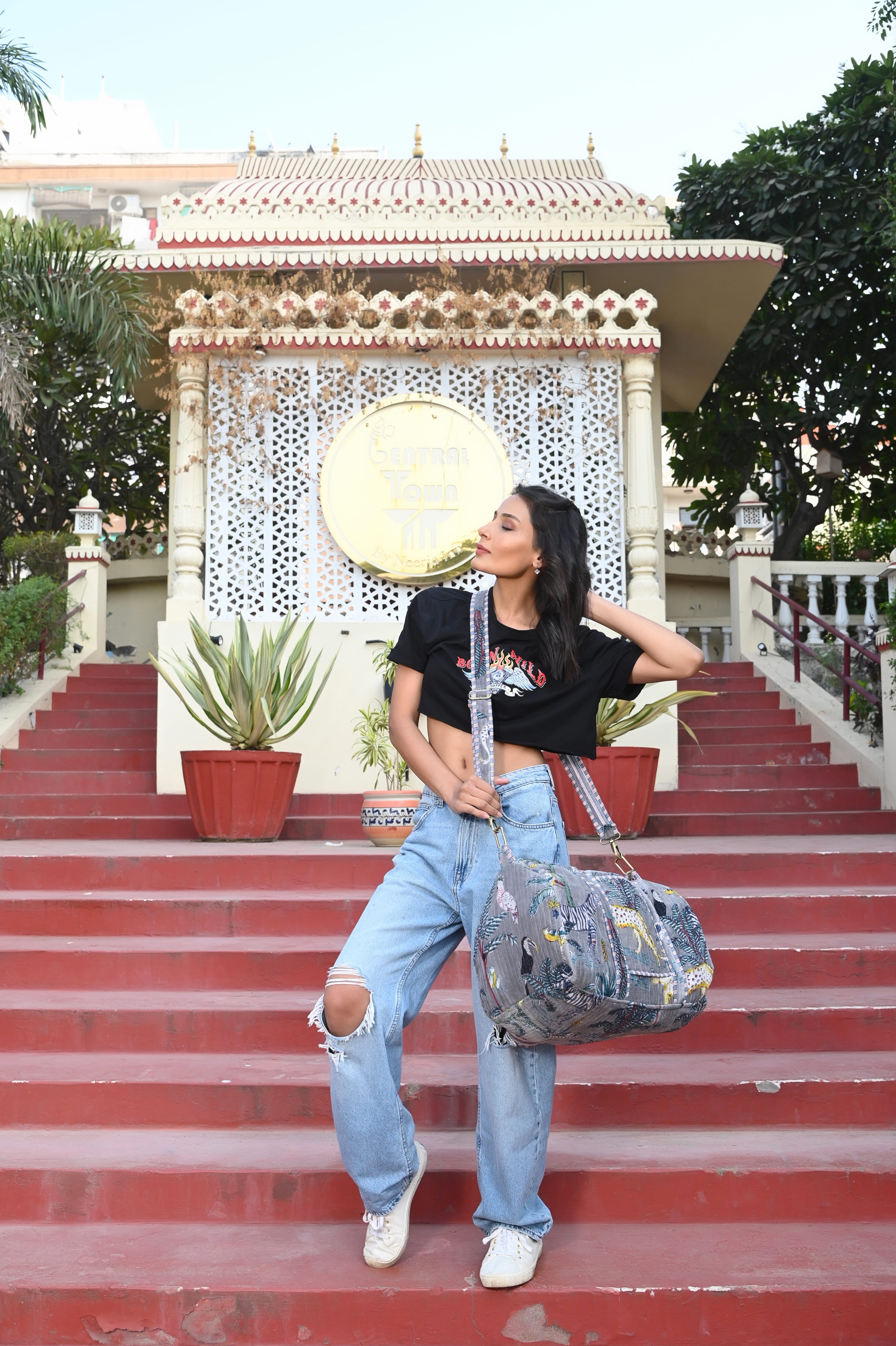 The Jungle Velvet Weekender — handmade quilted velvet weekender bag, ethically made in Rajasthan, India