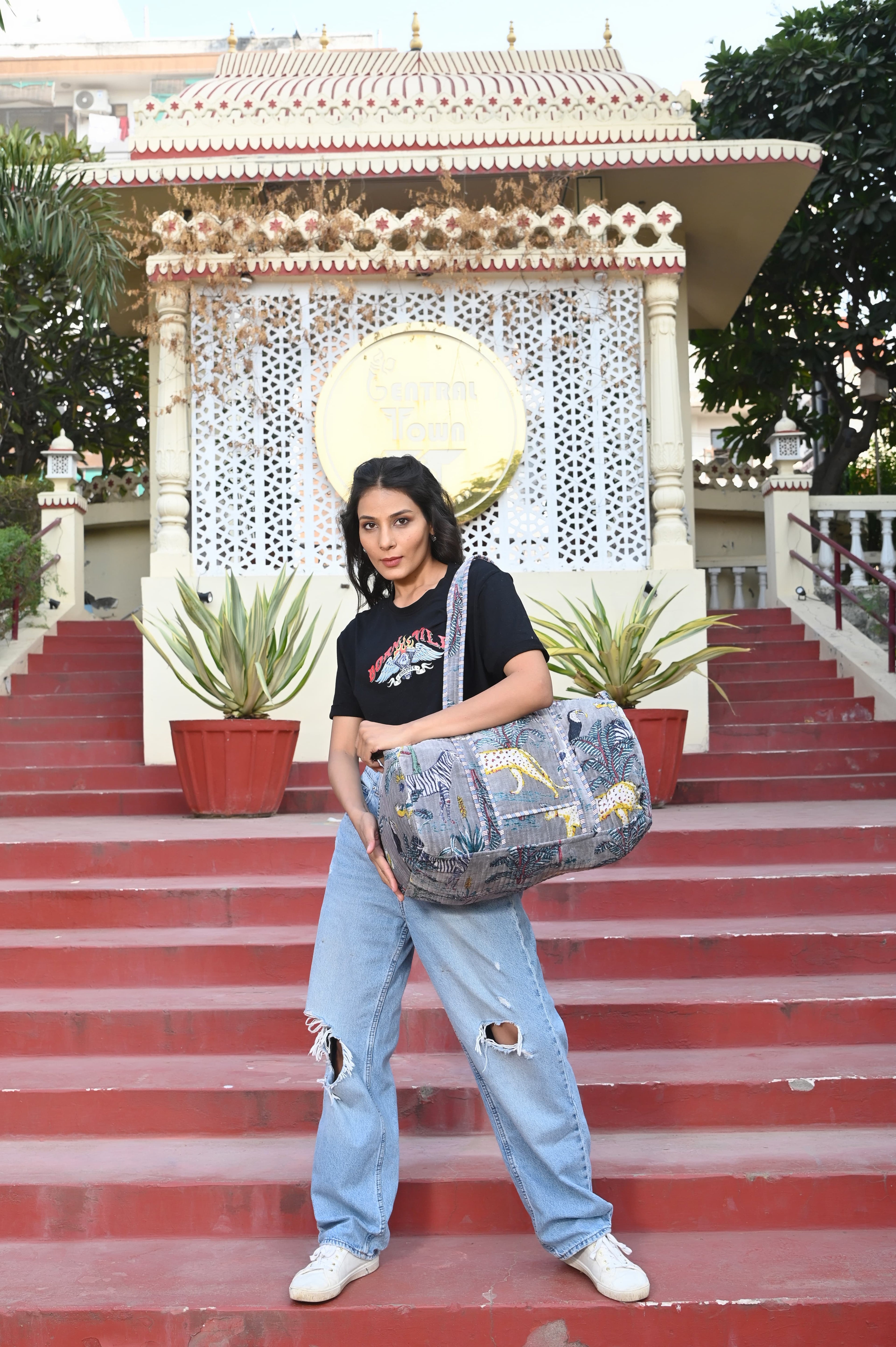 The Jungle Velvet Weekender — handmade quilted velvet weekender bag, ethically made in Rajasthan, India
